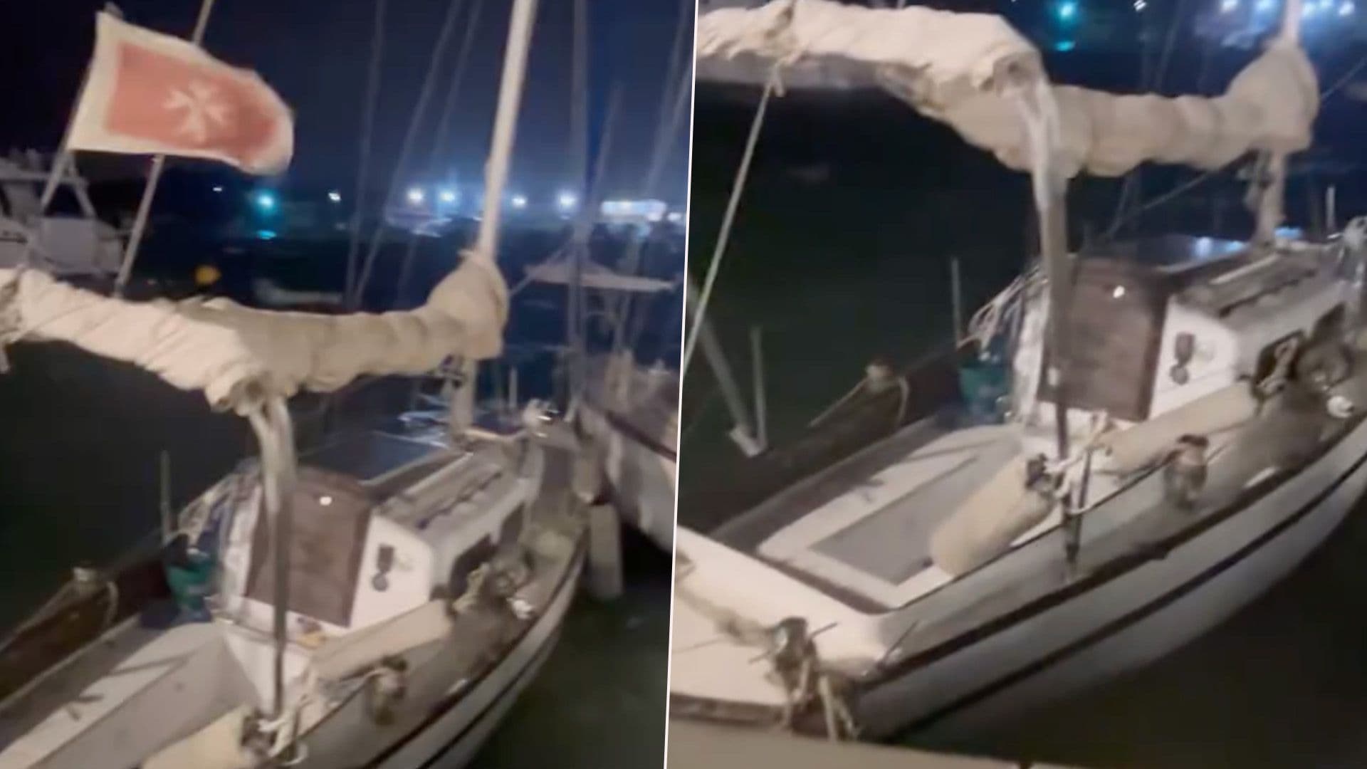 Docked Boats Battered As Storm Harry Persists
