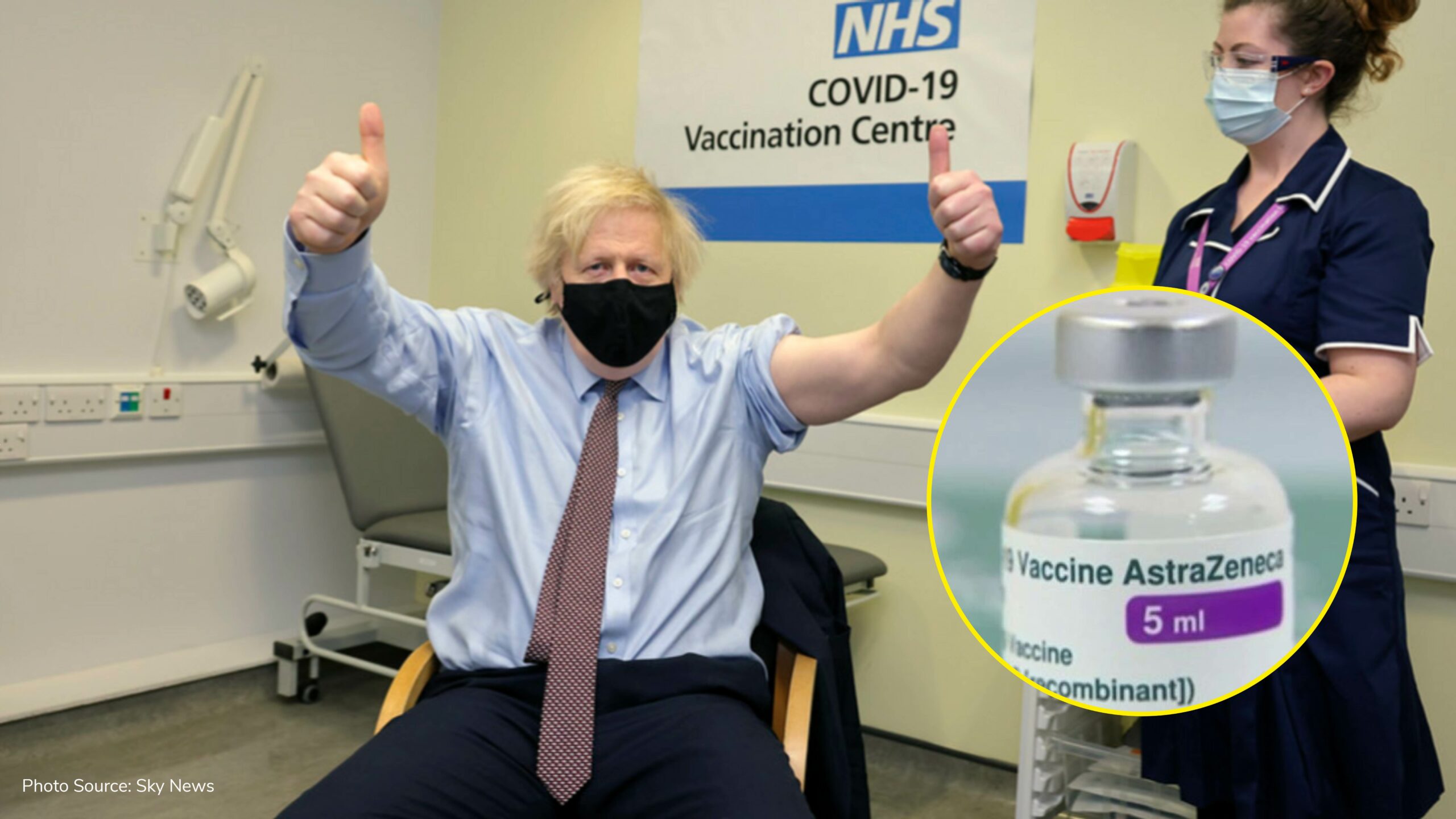 Boris Johnson gives two thumbs up after receiving first AstraZeneca jab