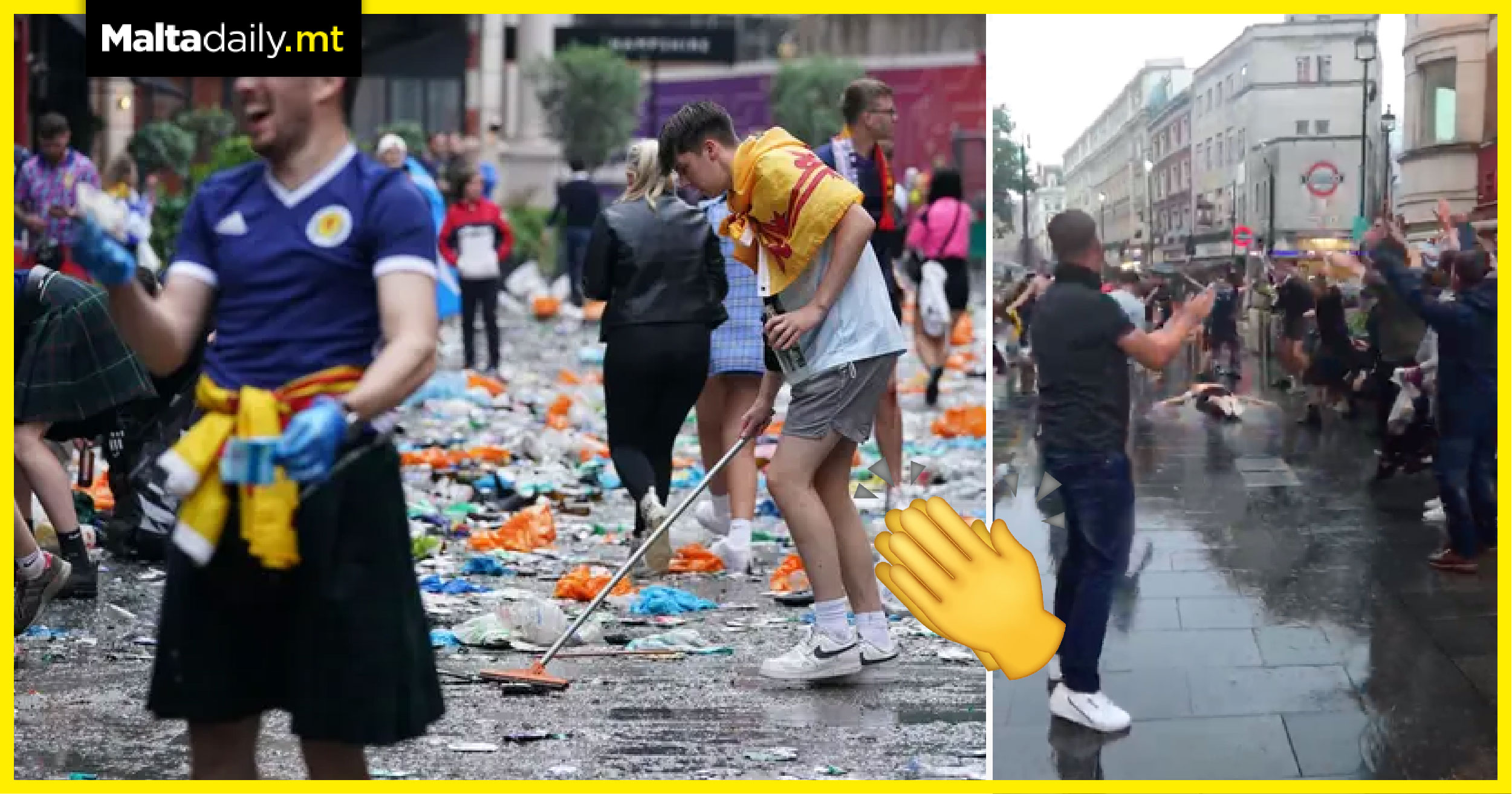 WATCH: Scotland fans clean up London streets after wild Euro celebrations