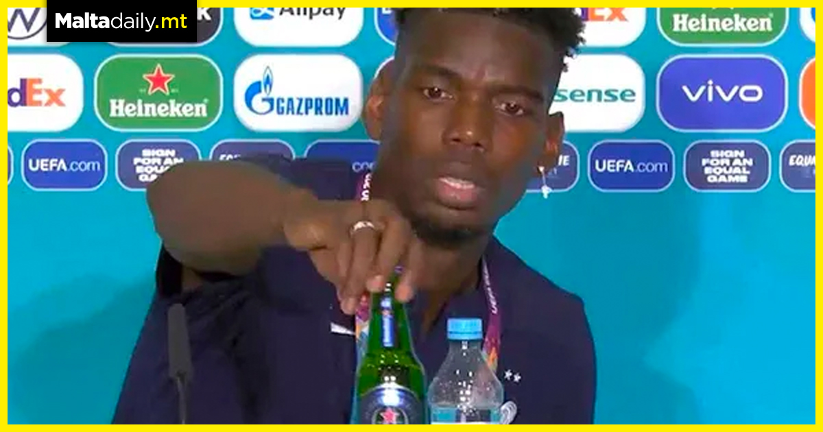 Paul Pogba mirrors Ronaldo by removing Heineken bottle during conference