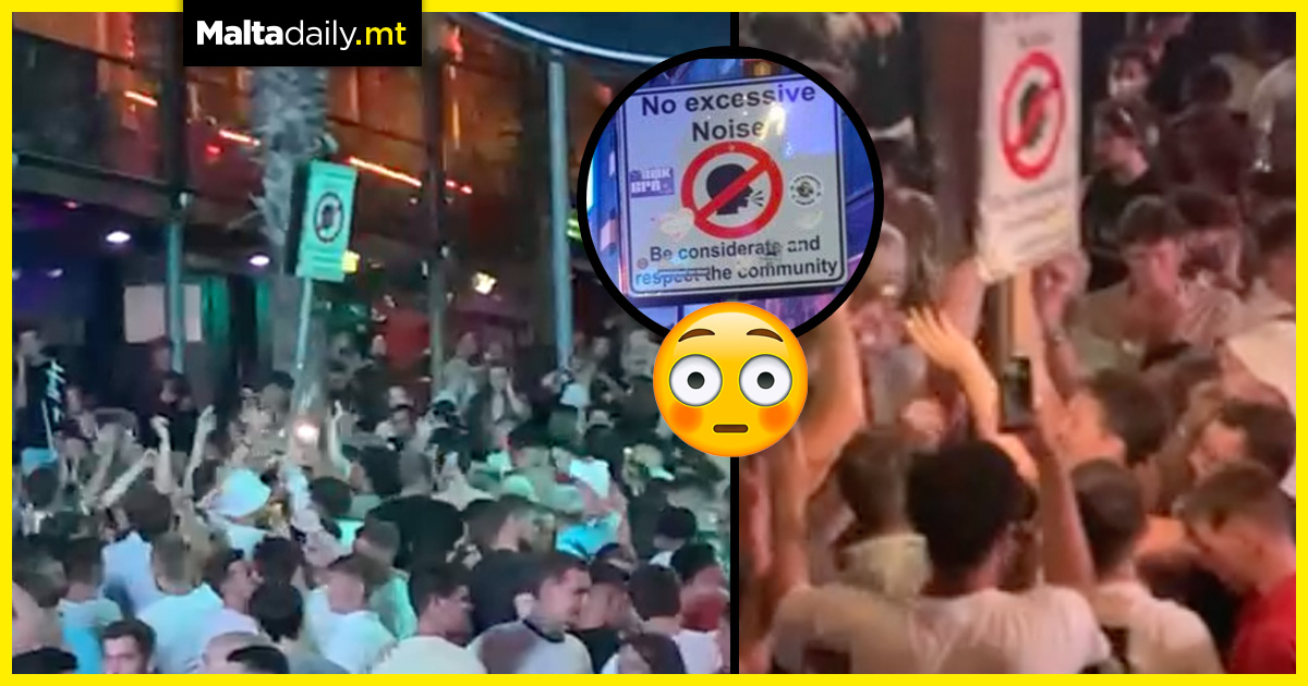 Paceville crowd protest no excessive noise sign with chanting