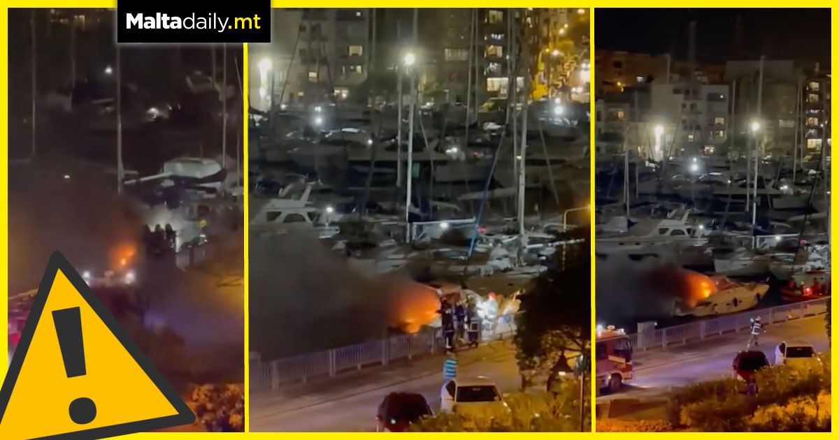 Yacht catches fire at Pietà marina