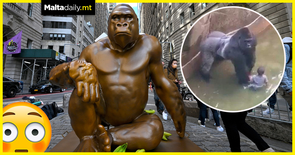 Massive Harambe statue erected on Wall Street with 10,000 bananas