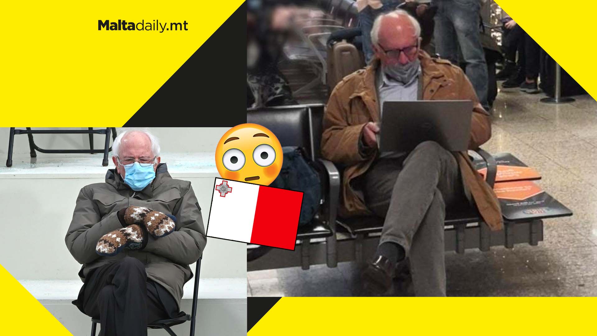 Bernie Sanders strikes meme pose at the Malta International Airport