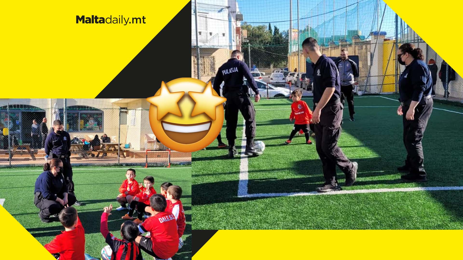 Police join Hamrun Spartans FC Daikin kids for a game of football