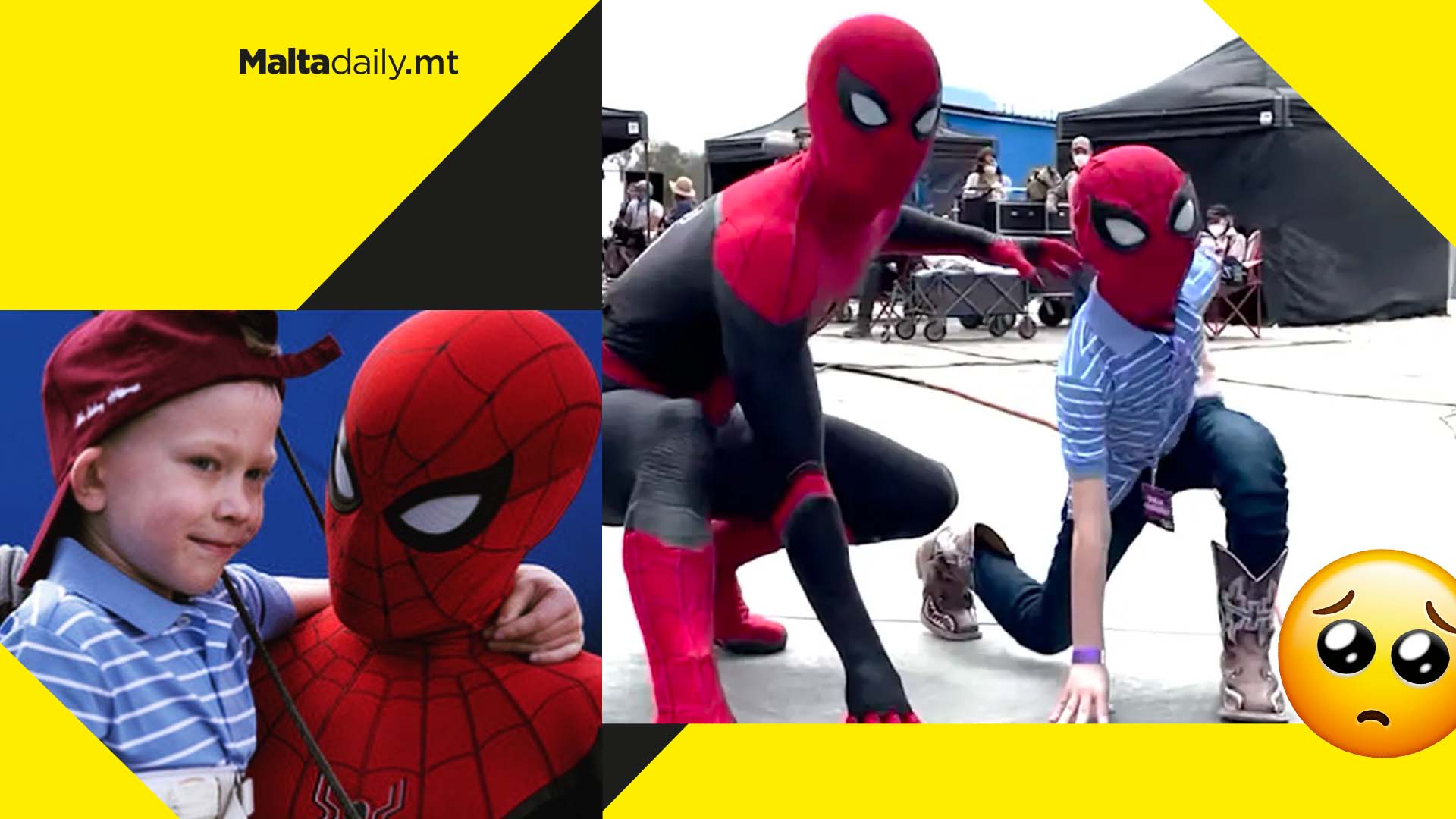 Young boy who saved his sister spends day with Tom Holland on Spider-Man set