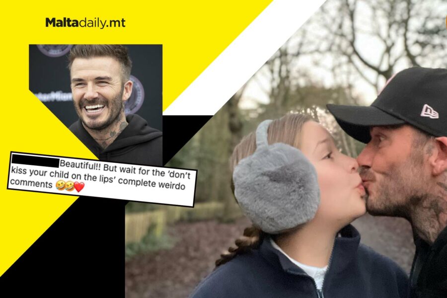 Online debate sparked after David Beckham kisses daughter Harper on lips