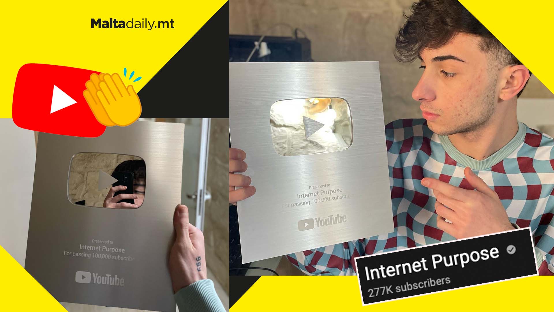 Local YouTuber Gabriel Tonna awarded his 100K subscriber plaque