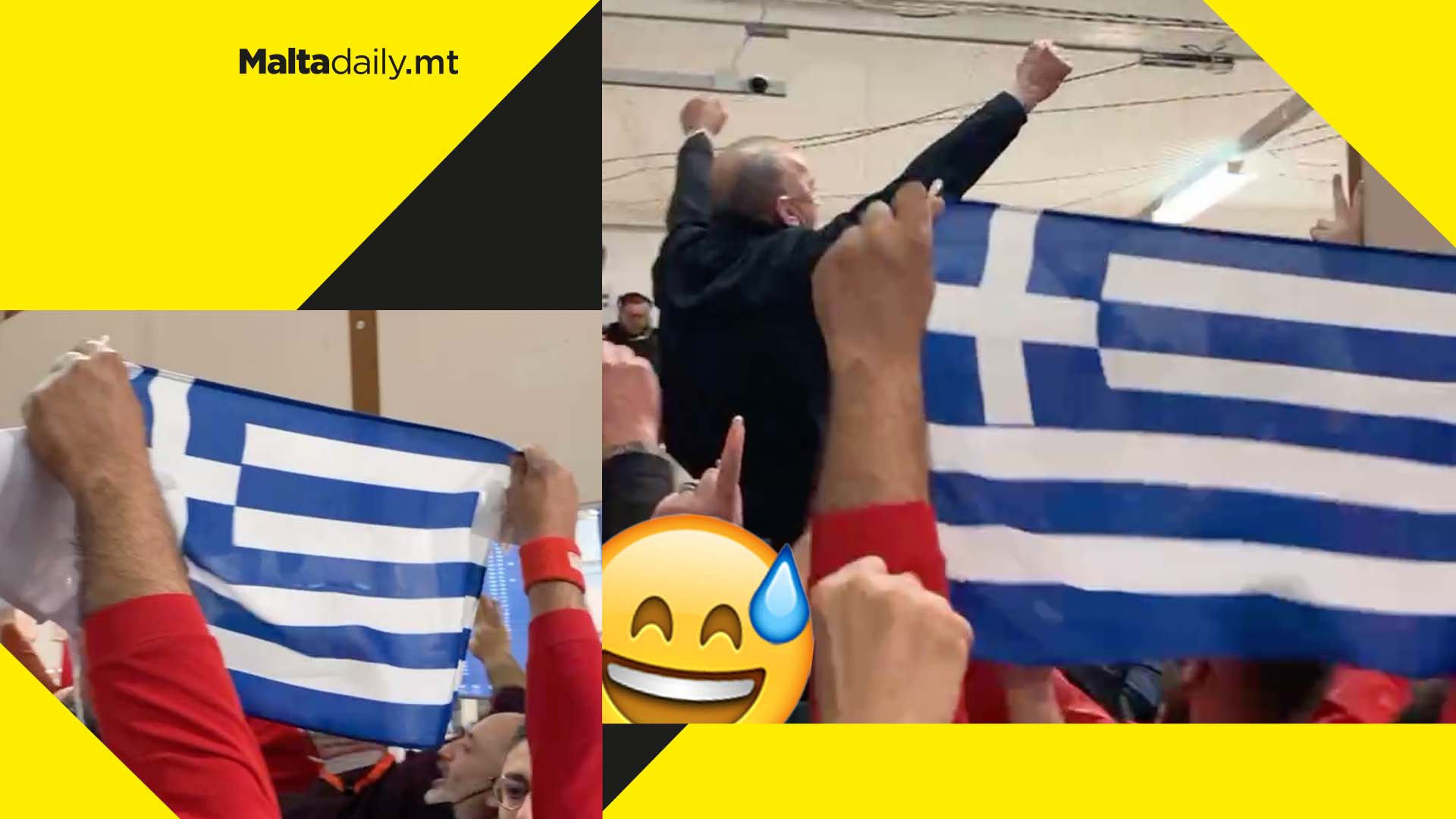 Greek flag brought out at counting hall following news of Labour Party 'absolute majority'