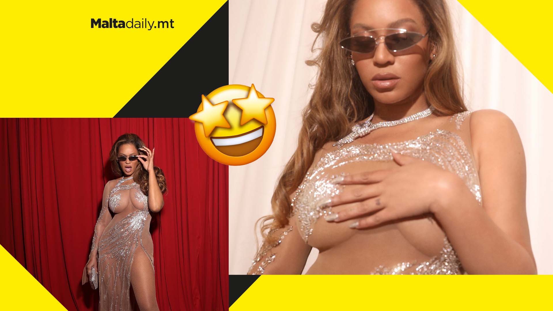 Beyonce poses up a storm in an embellished nude gown