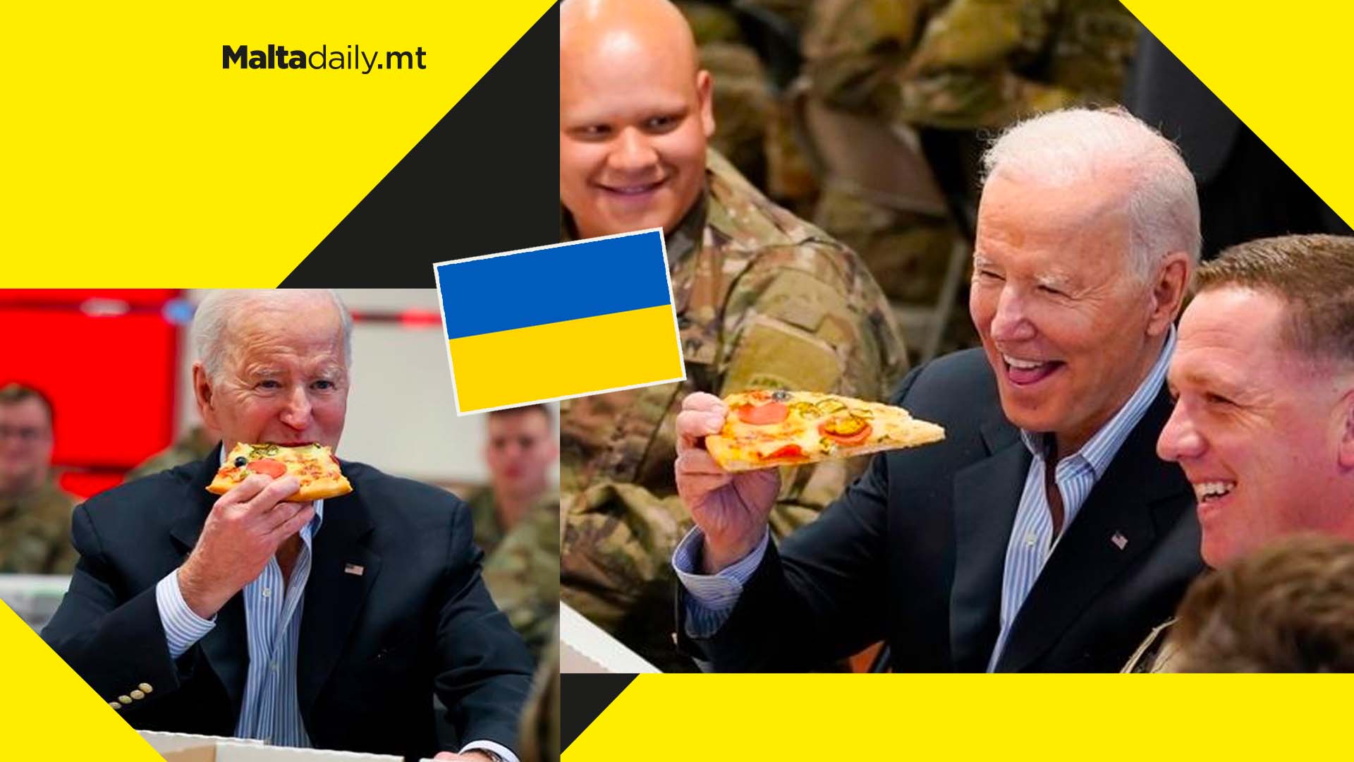 Joe Biden shares pizza with US troops near Ukrainian border