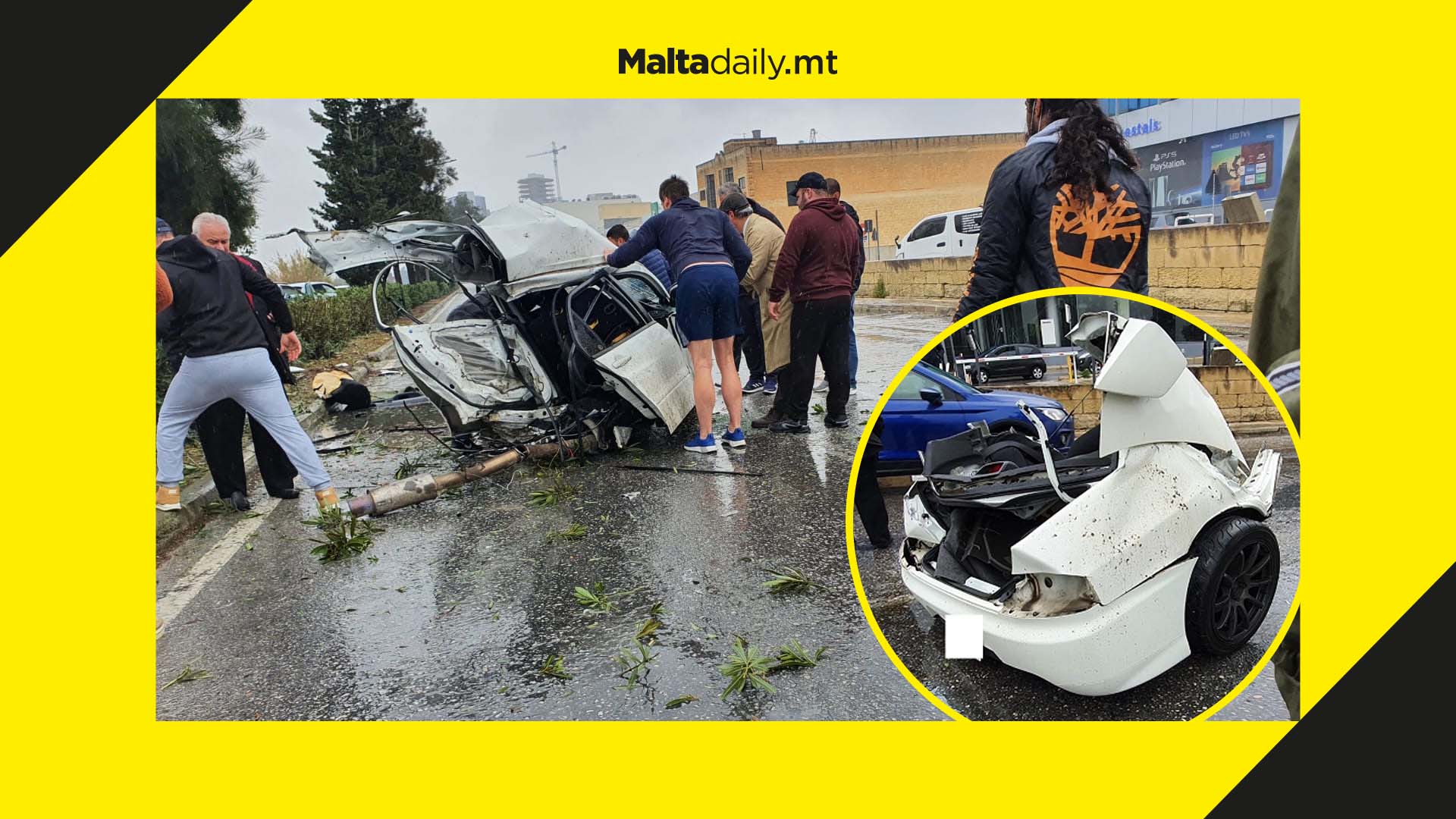 Car split in two after gruesome traffic accident in Imrieħel
