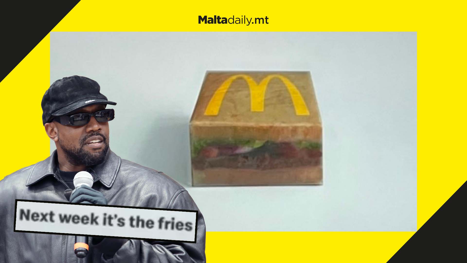 Kanye West teases first McDonald’s team up with blocky sandwich