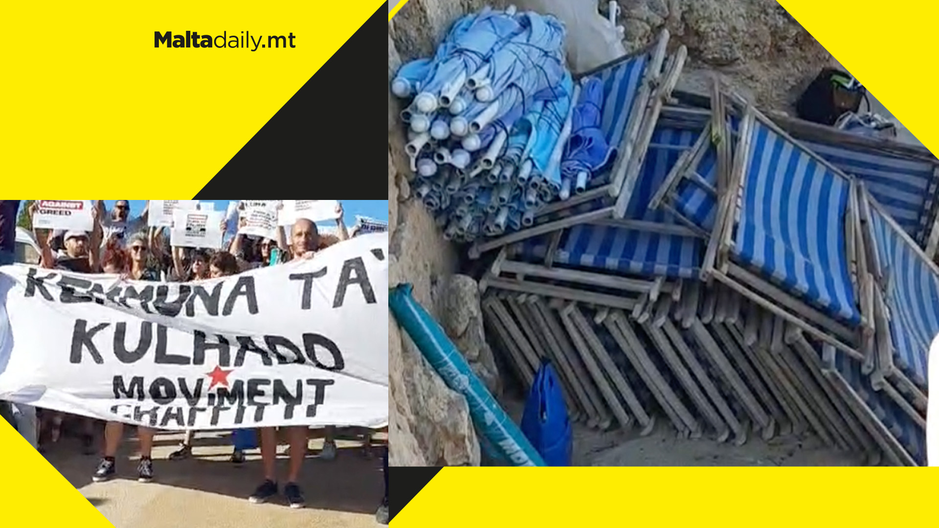 Activists remove deckchairs & umbrellas from Blue Lagoon; "Comino's shore is for everyone"