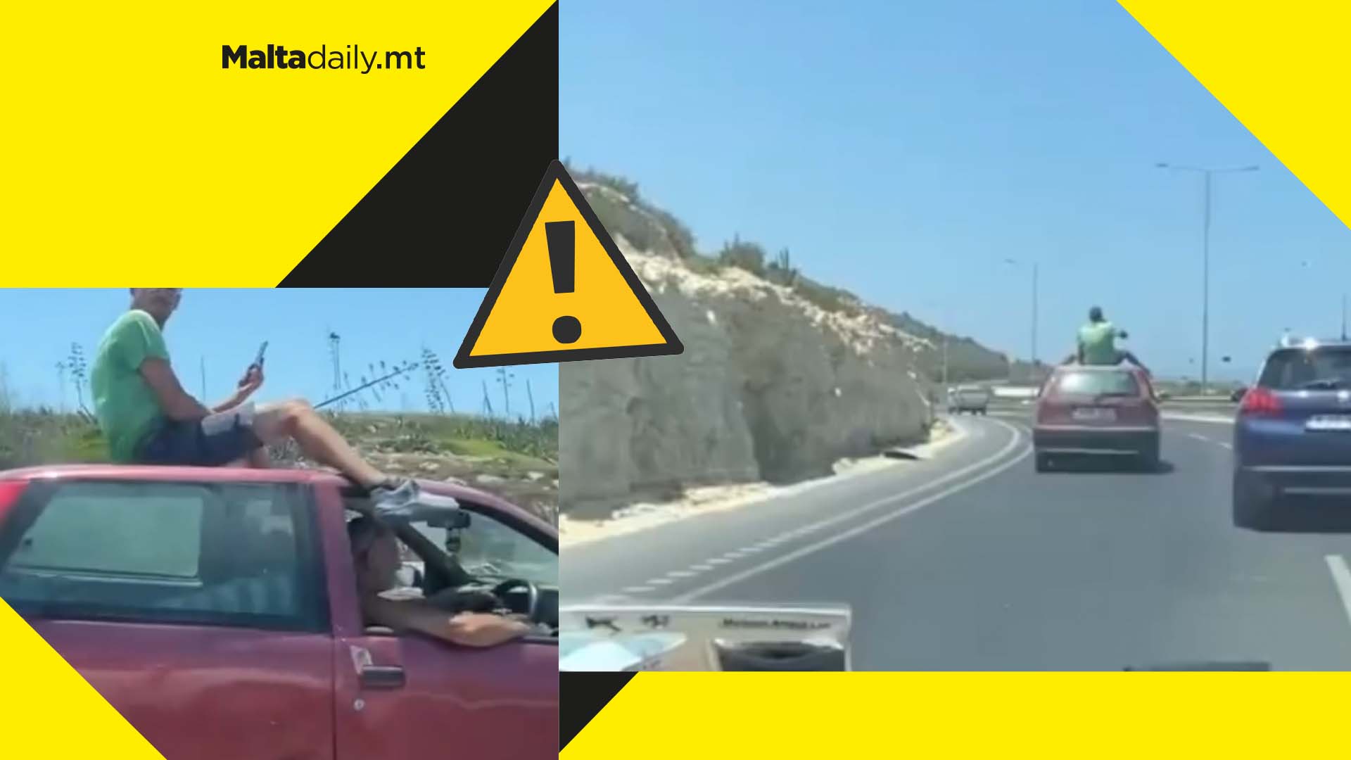 WATCH: Risky business as man sips drink from roof of car while driver navigates Coast Road