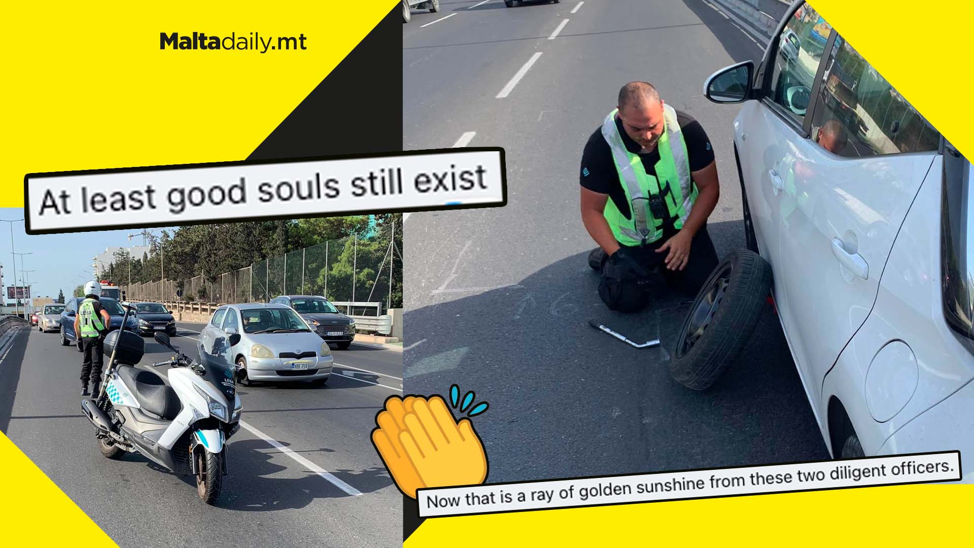 2 LESA officers help change driver’s flat tyre during rush hour