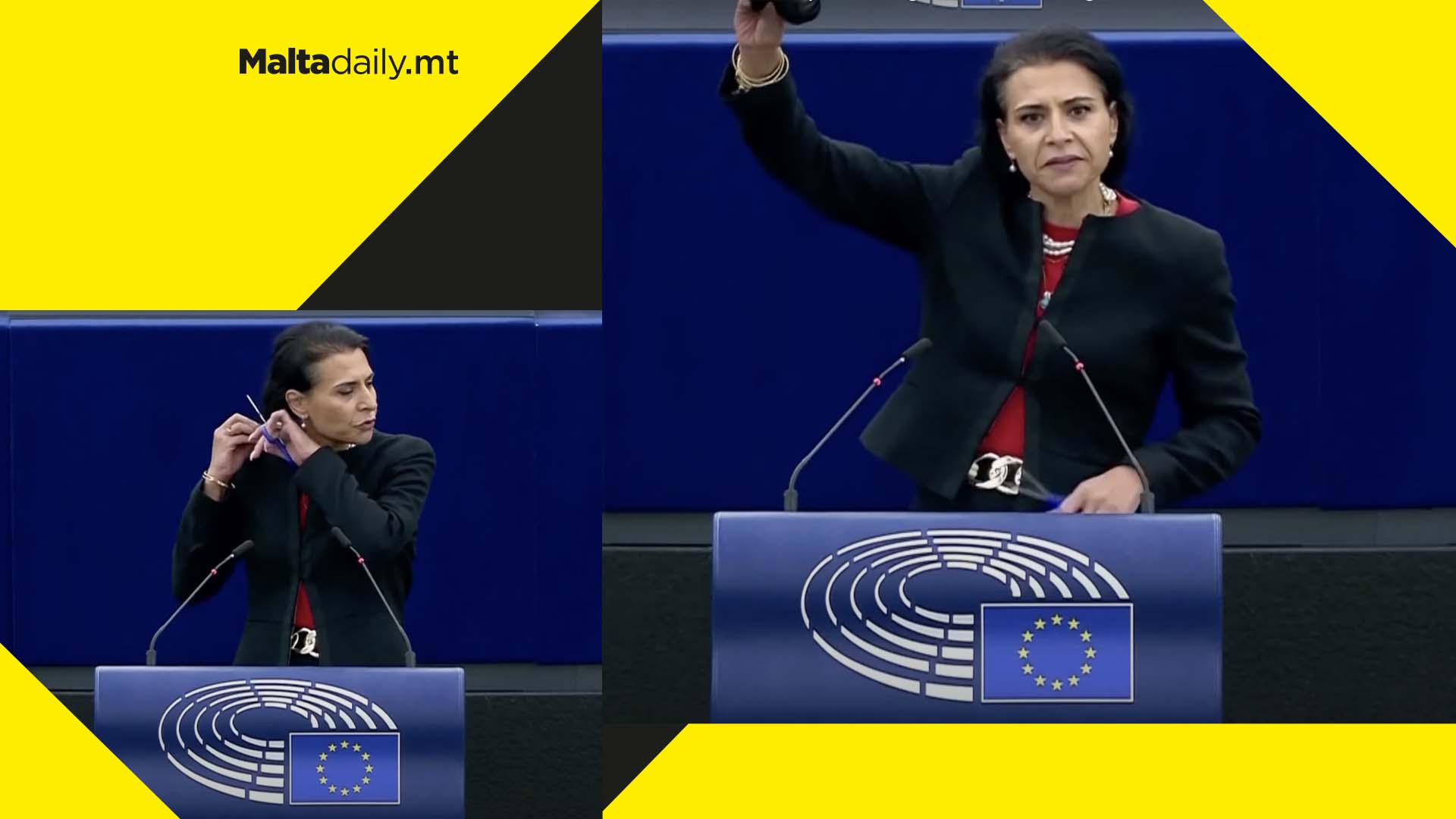 EU politician cuts hair during speech in show of solidarity with Iranian women