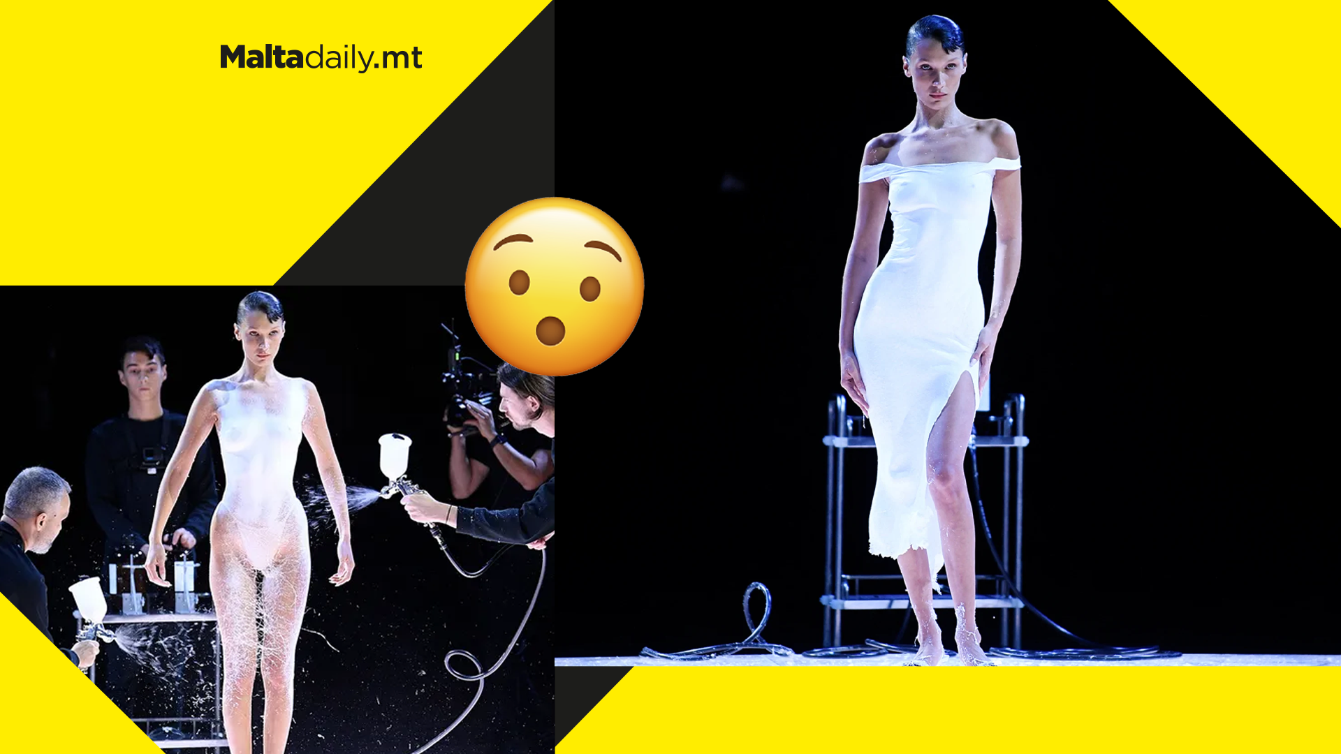 Bella Hadid closes Fashion Show with Spray-On Dress