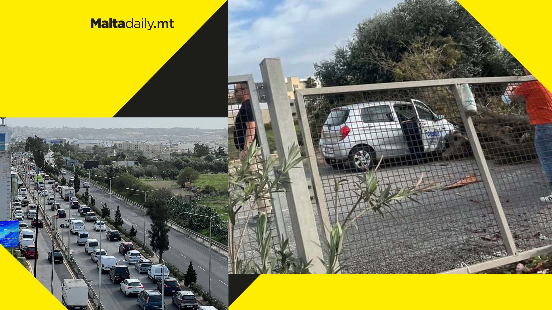 Mrieħel bypass closed after tree collapses onto moving car