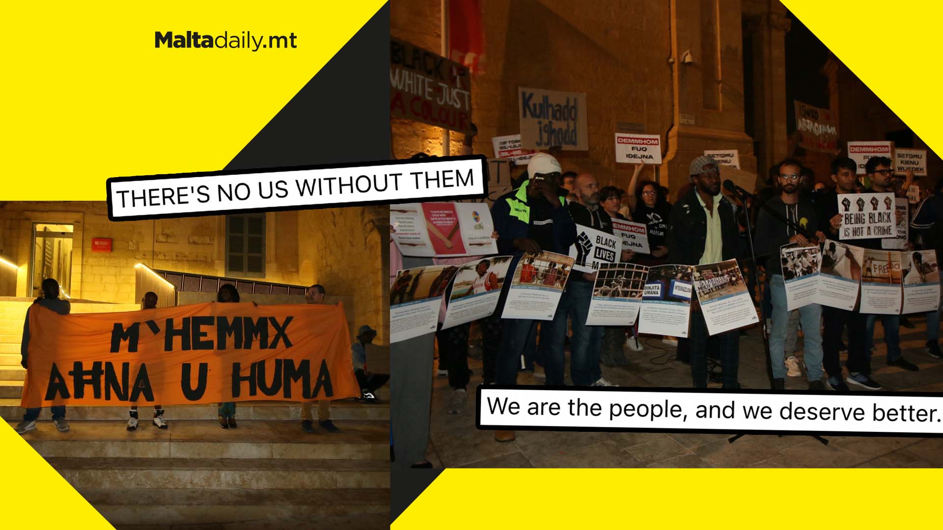 "There's no us without without them"; activists & immigrants protest racism & violence in Malta
