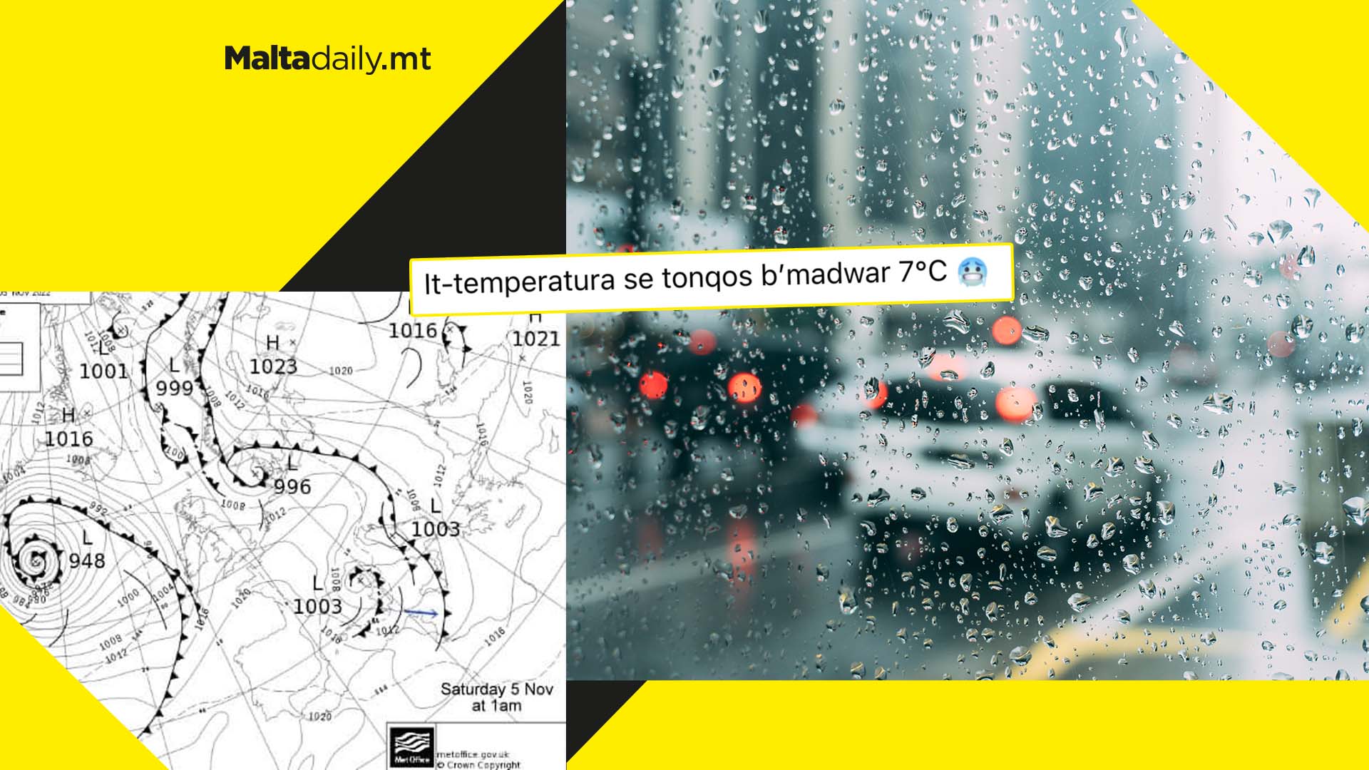 Cold weather, rain and thunderstorms expected to hit Maltese Islands on Saturday night
