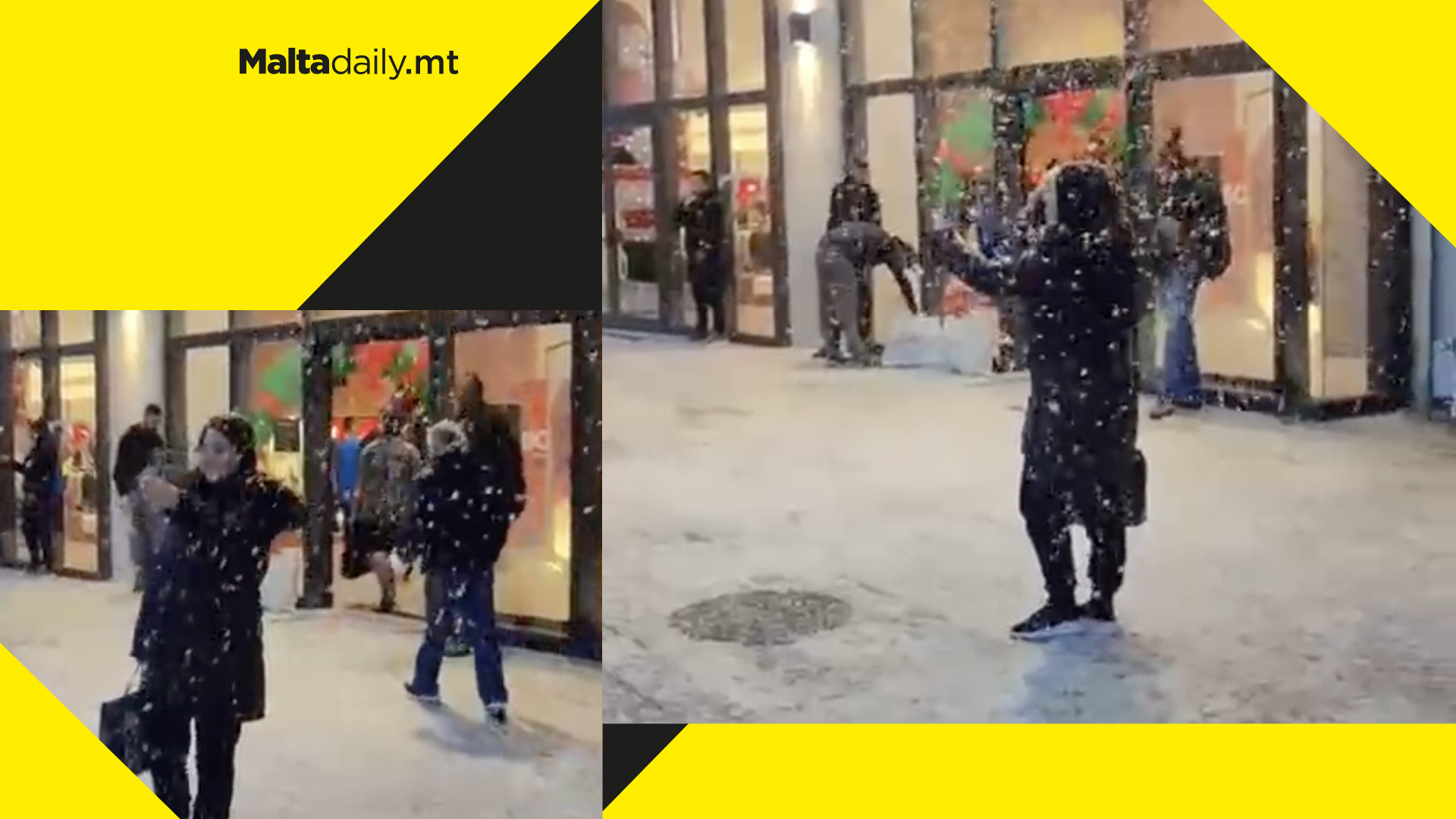 Hamrun street turned Winter Wonderland as artificial snow falls over passers-by