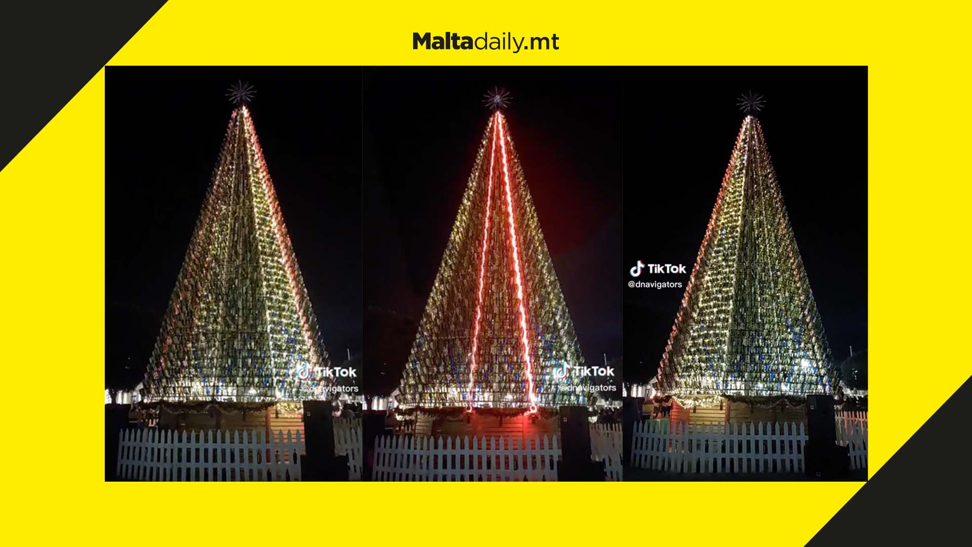 Christmas tree with 4,500 glass bottles shines bright in Għajnsielem square