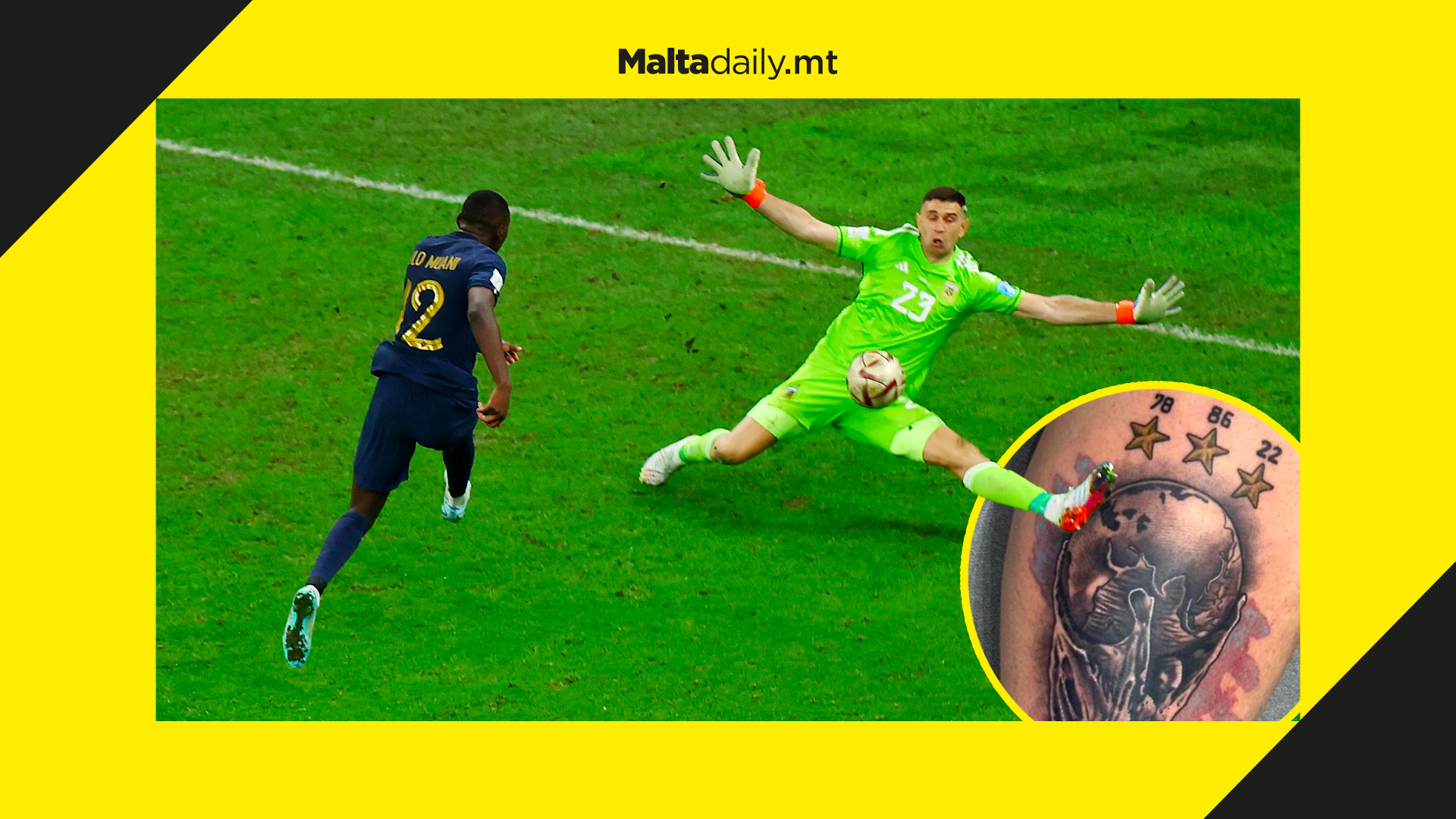 Emiliano Martinez gets World Cup tattoo on same spot that denied France a crucial goal