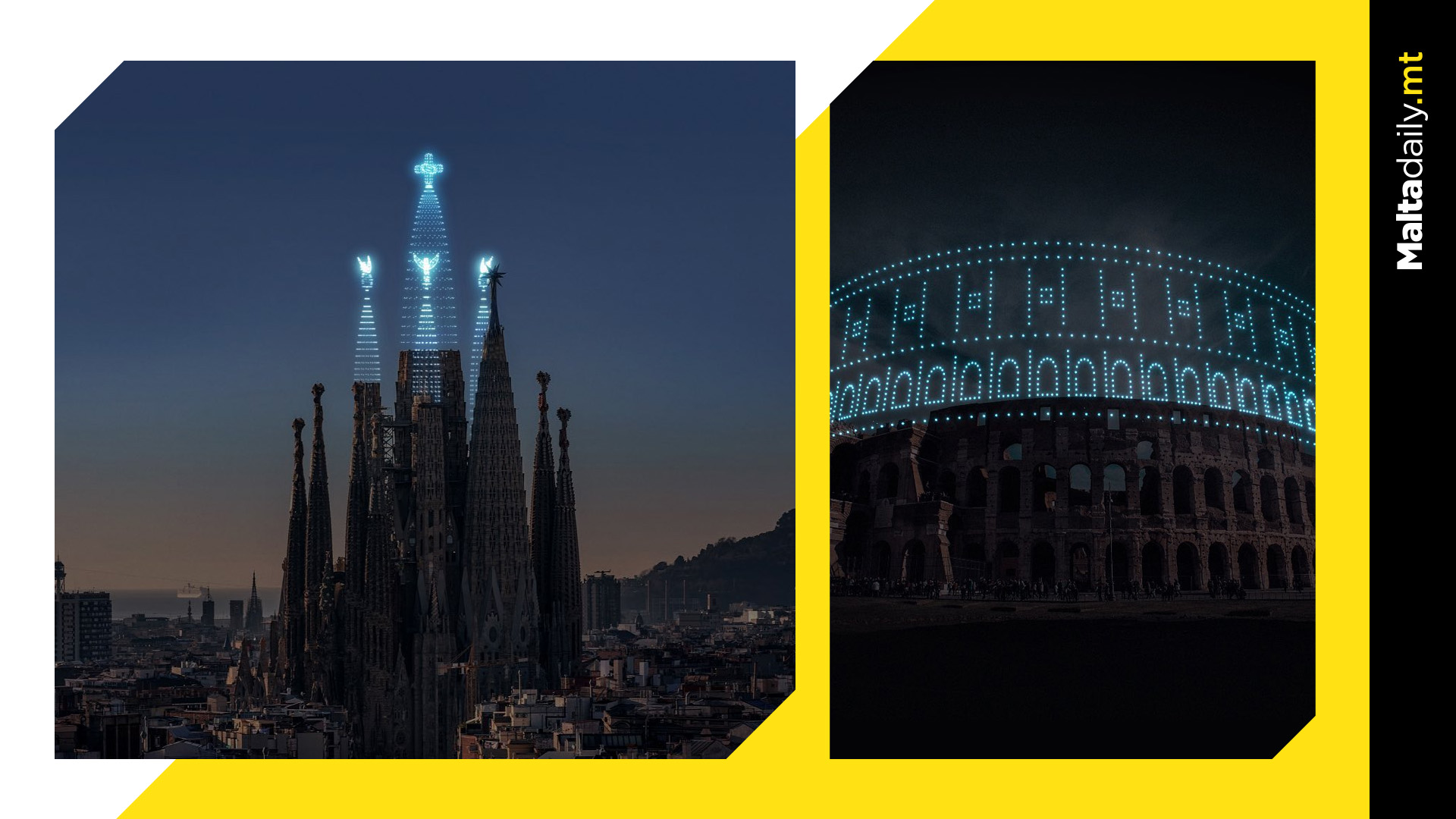 Artists show what landmarks used to look light with astounding drone display