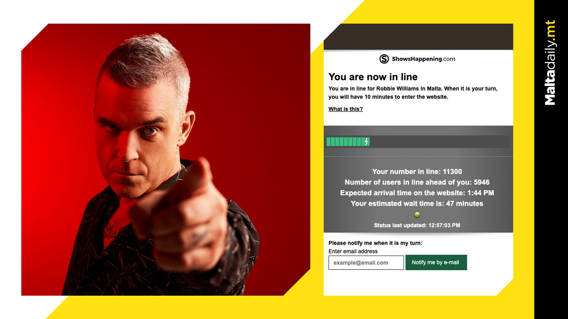 Waiting list for Robbie Williams tickets surpasses 10,000 in under one hour