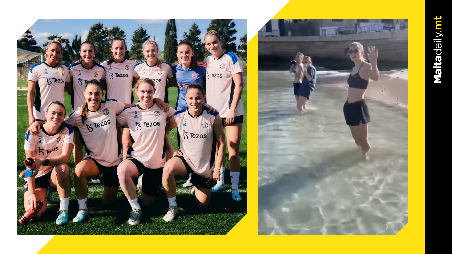 Manchester United women make the most of Malta's sunny weather and go for Sliema swim