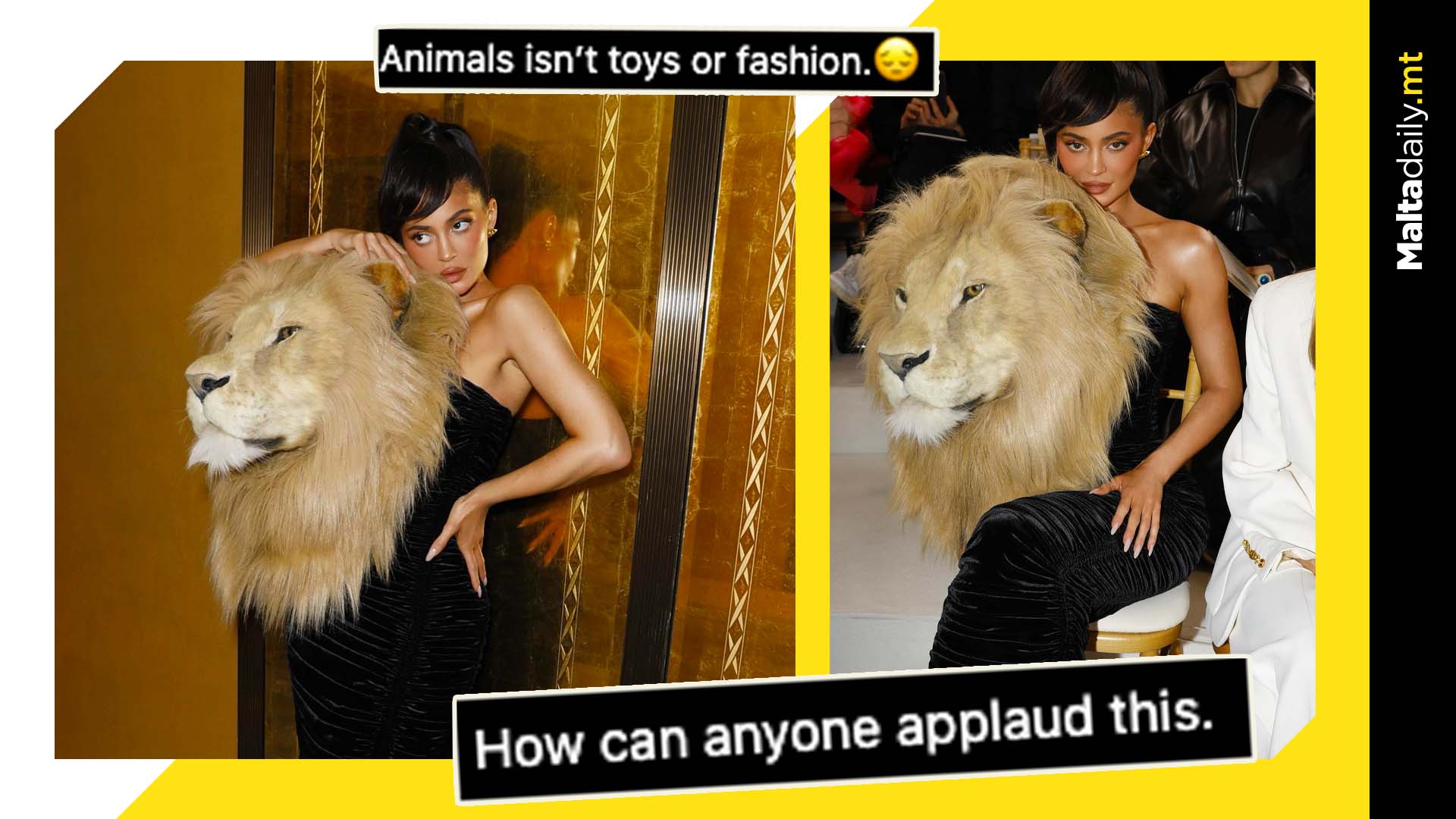 Kylie Jenner wears faux lion's head to fashion show