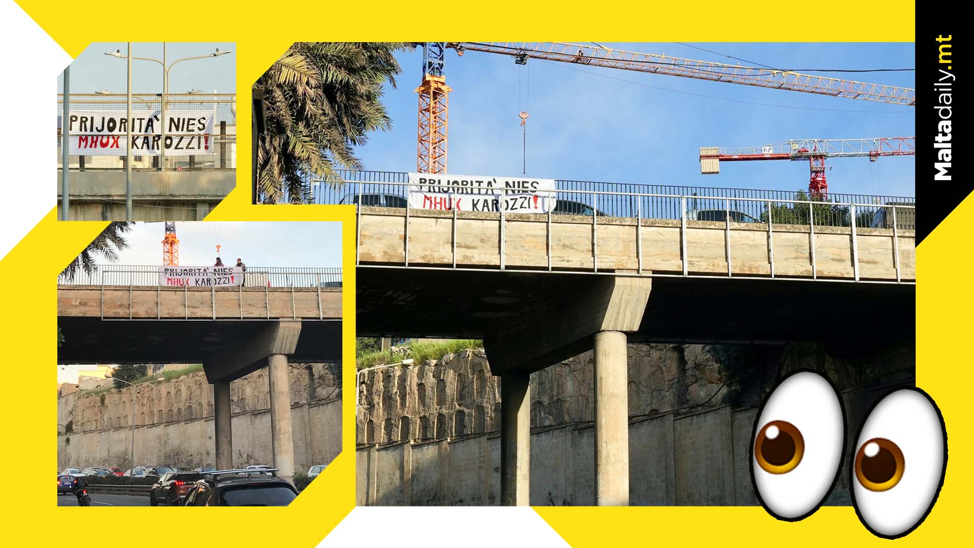 Anti-traffic banners hung off bridges by activists