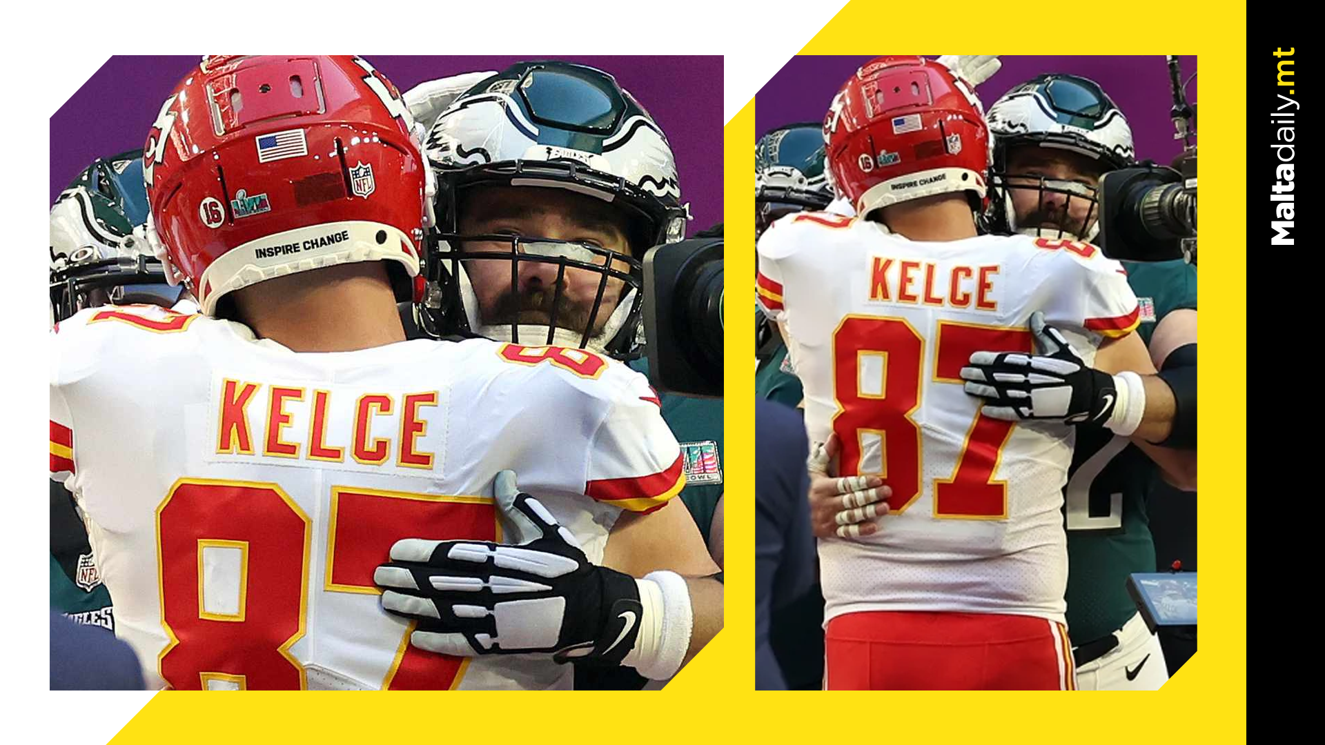 Kelce brothers share hug after playing against each other