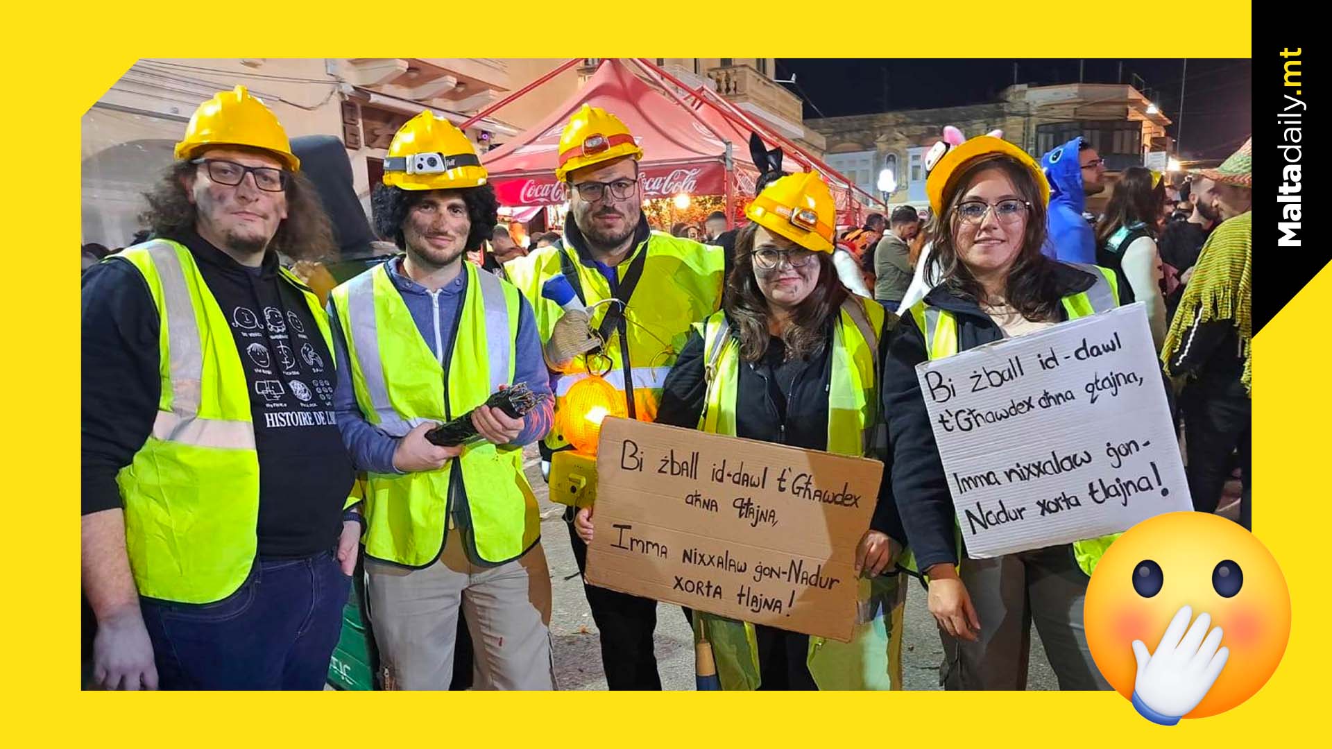 Maltese carnival goers dress up as contractor who caused Gozo black out