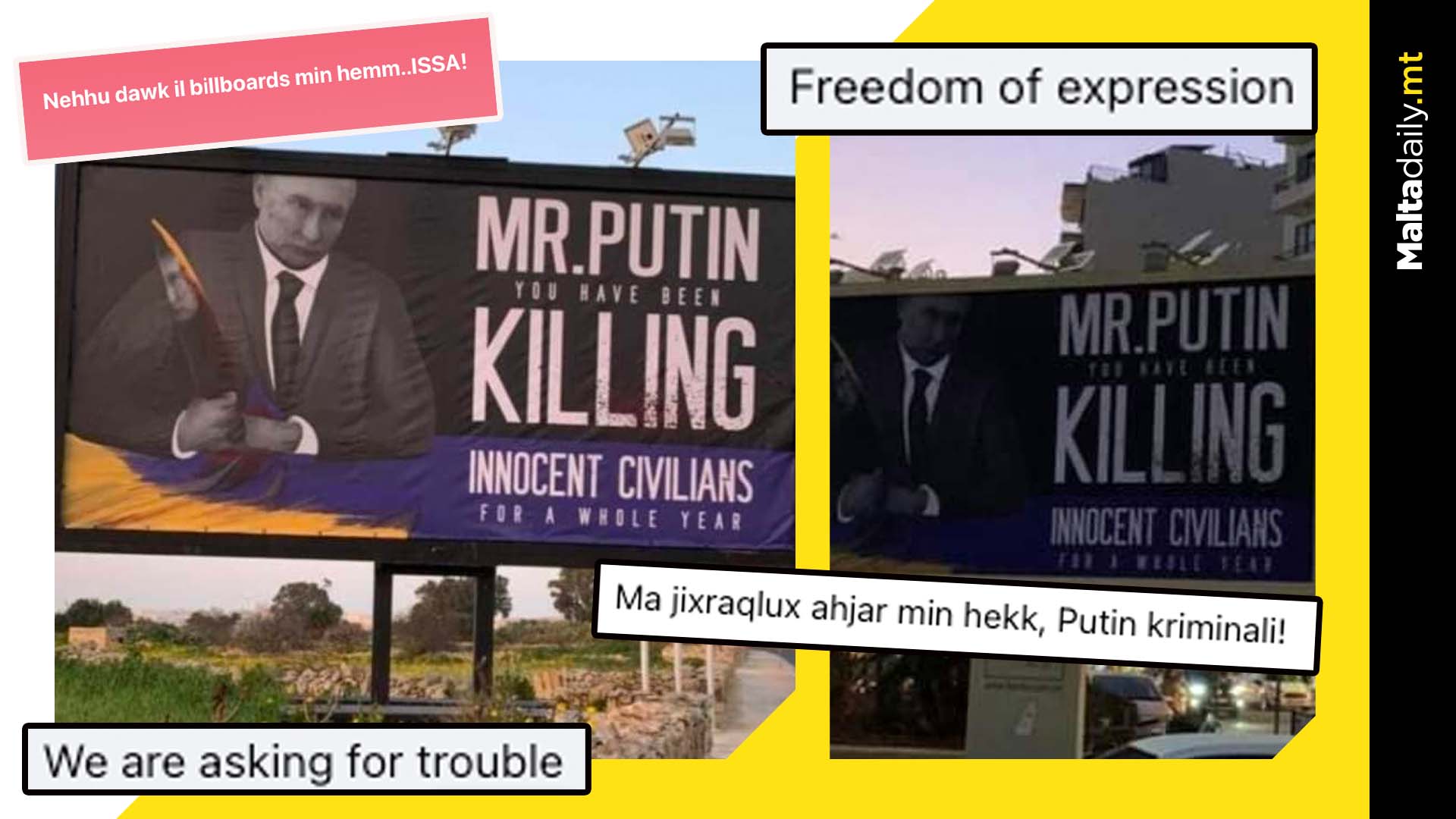 Mixed reactions to billboards in Malta condemning Putin