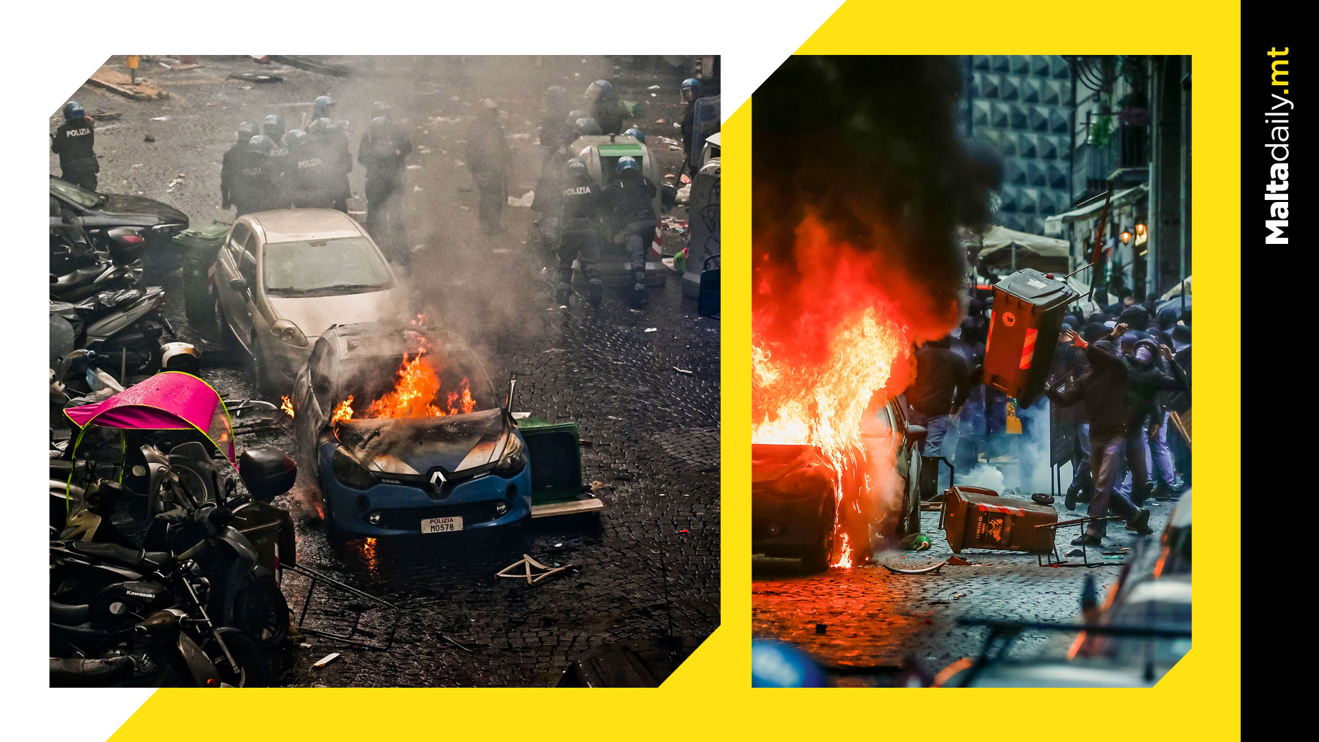 Eight injured & cars burn after violent clash erupts in Naples before Champions League match