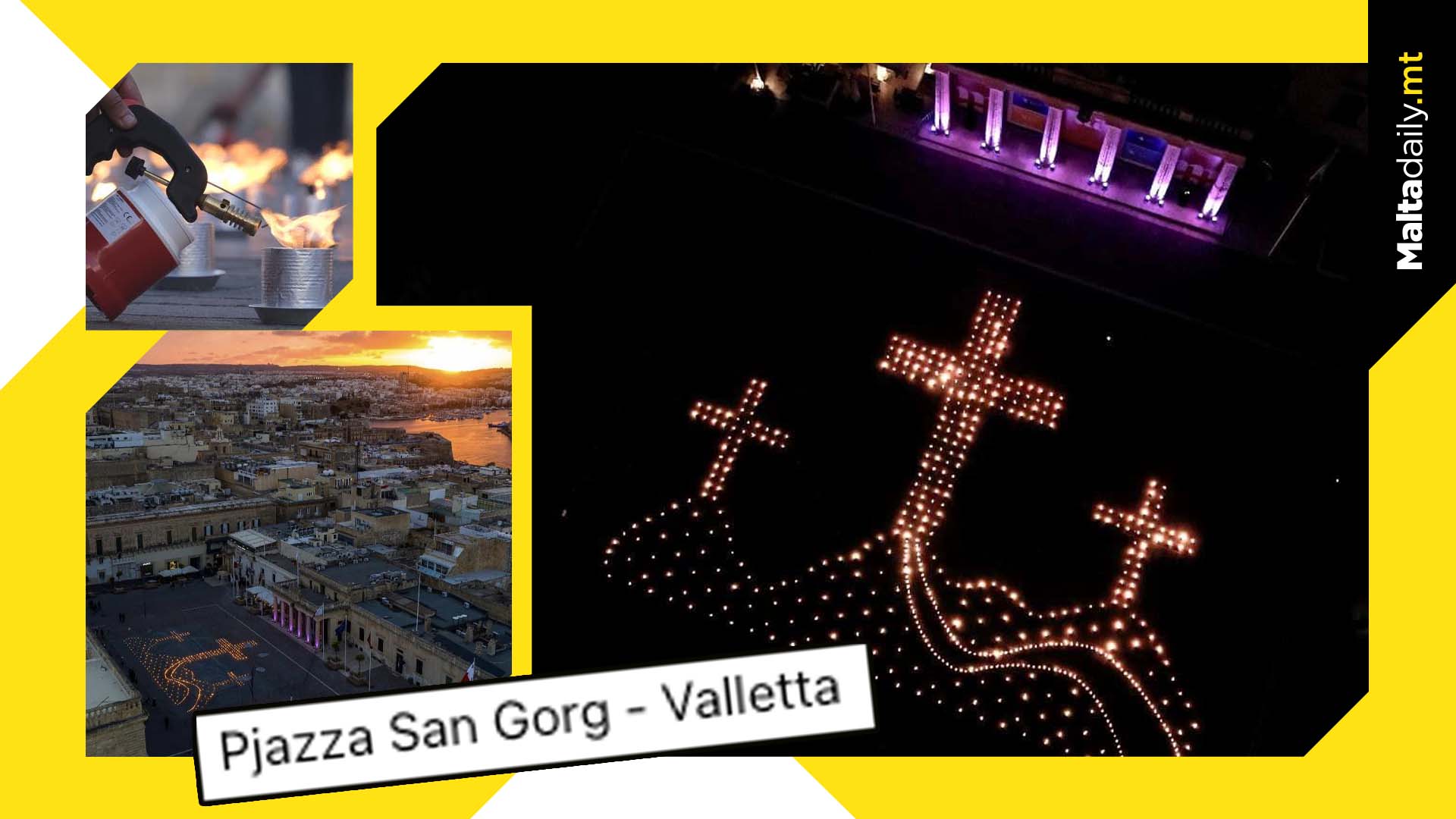 St George's Square in Valletta shines with lantern crosses