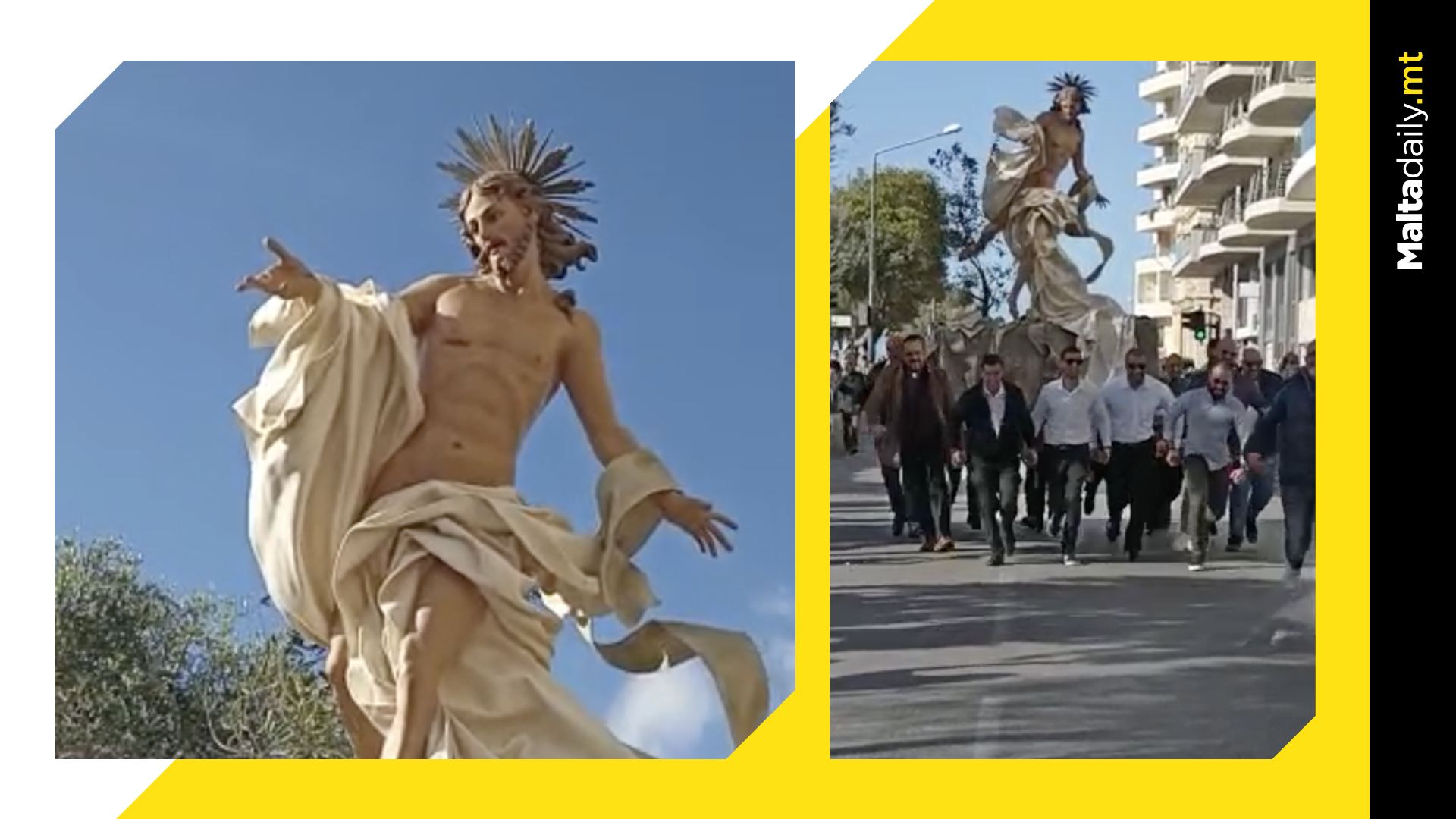 Enthusiasts run with Risen Christ statue in Sliema in Easter Celebrations
