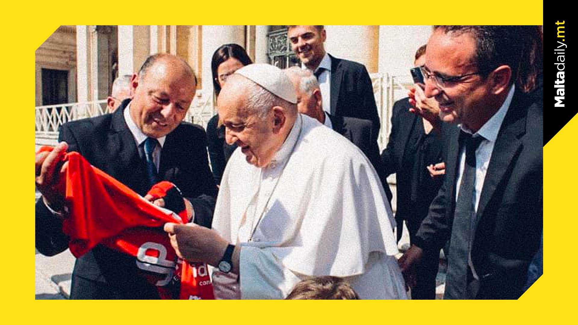 Pope gifted Hamrun Spartans shirt by Joseph Portelli