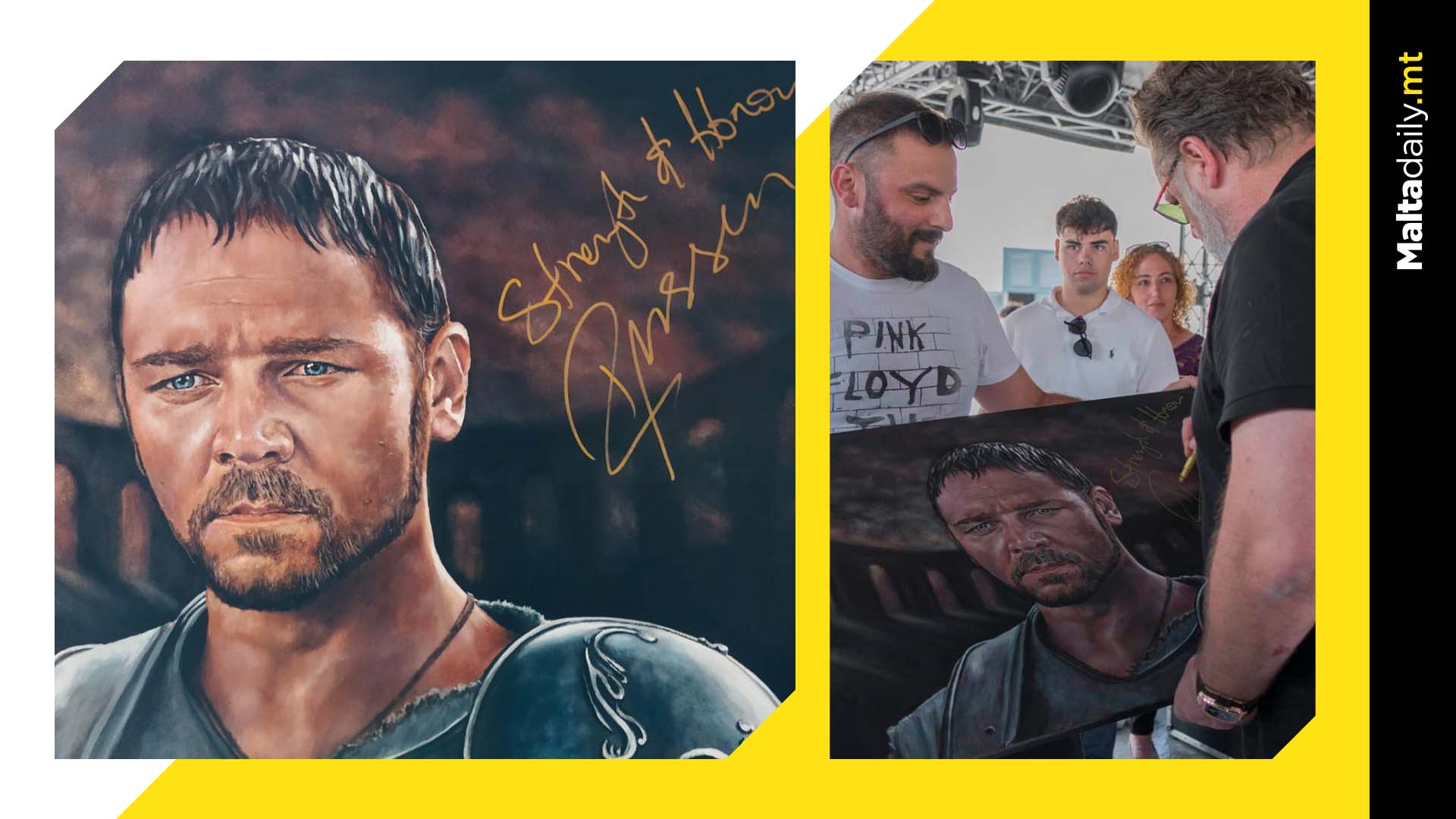 Local artist gets Gladiator painting signed by Russell Crowe