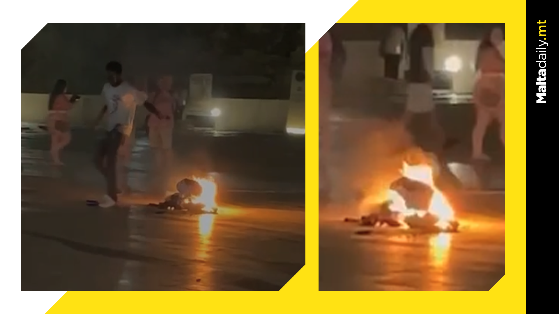 Man Sets Fire in Pjazza Tritoni Near Triton Fountain, Bystanders in Shock