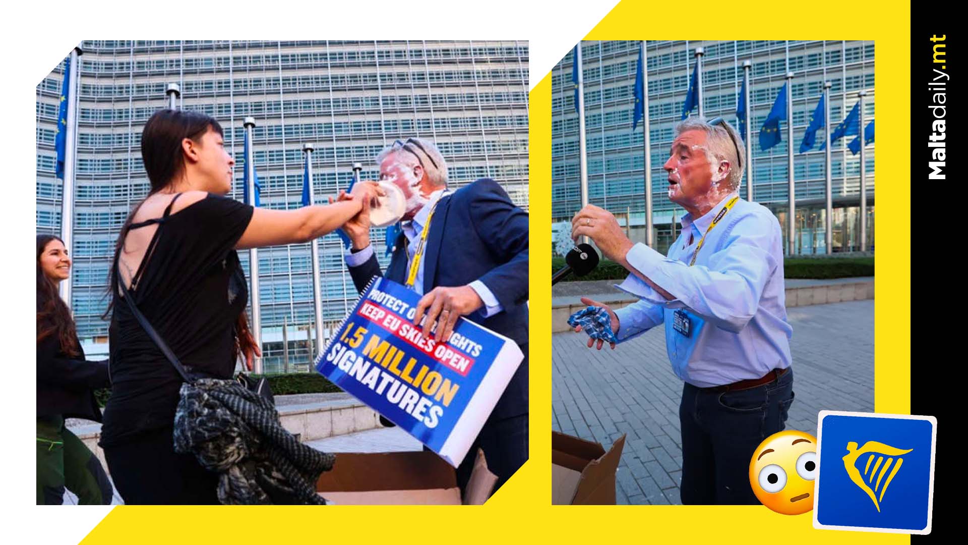 RyanAir CEO Has Cream Pie Smashed In His Face In Brussels