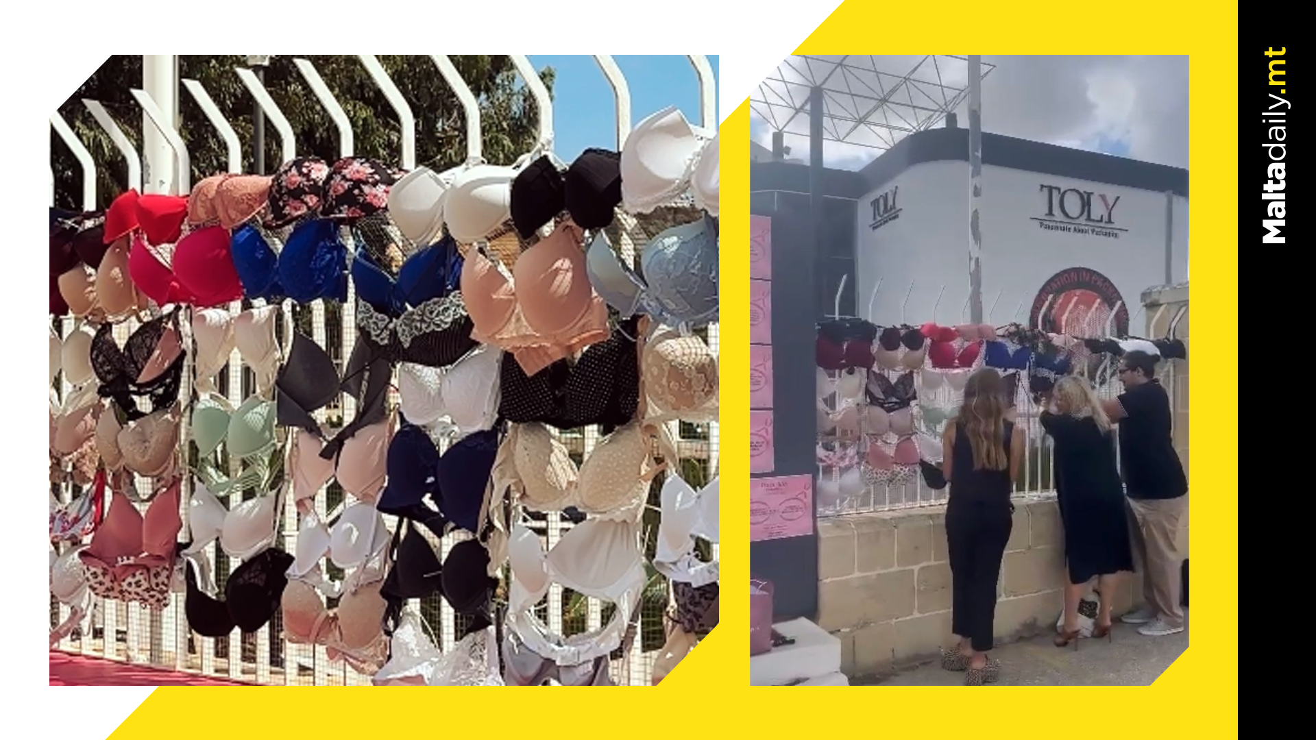 Toly Hang Bras From Factory Gate For Breast Cancer Awareness