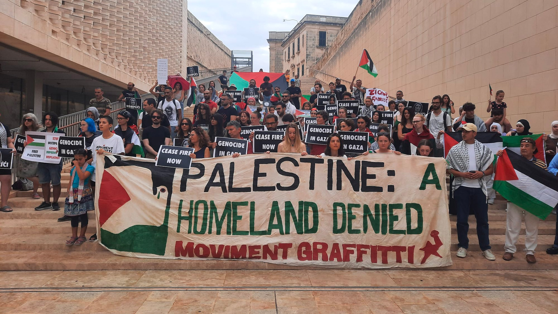 Moviment Graffitti Protest in Solidarity With Gaza Near Parliament