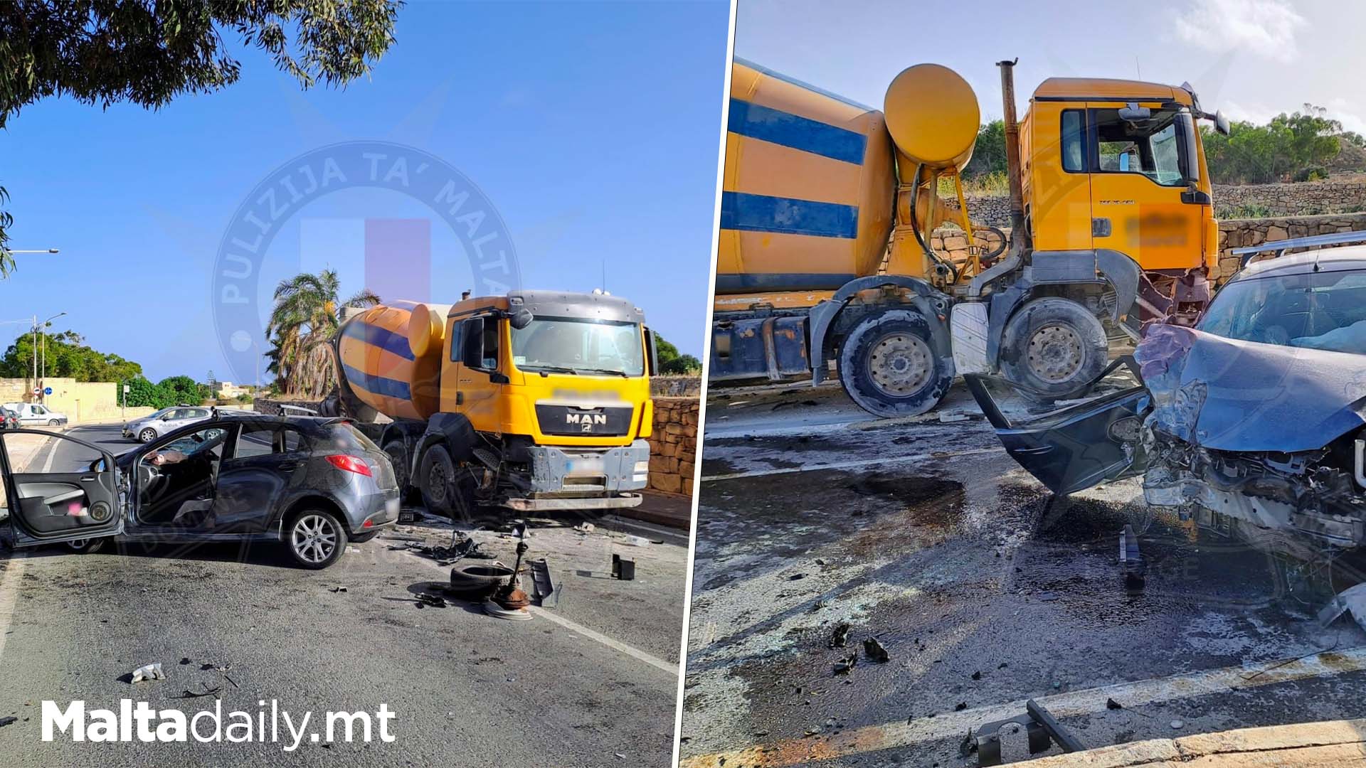 54 Year Old At Risk After Car-ReadyMix Crash In Birżebbuġa