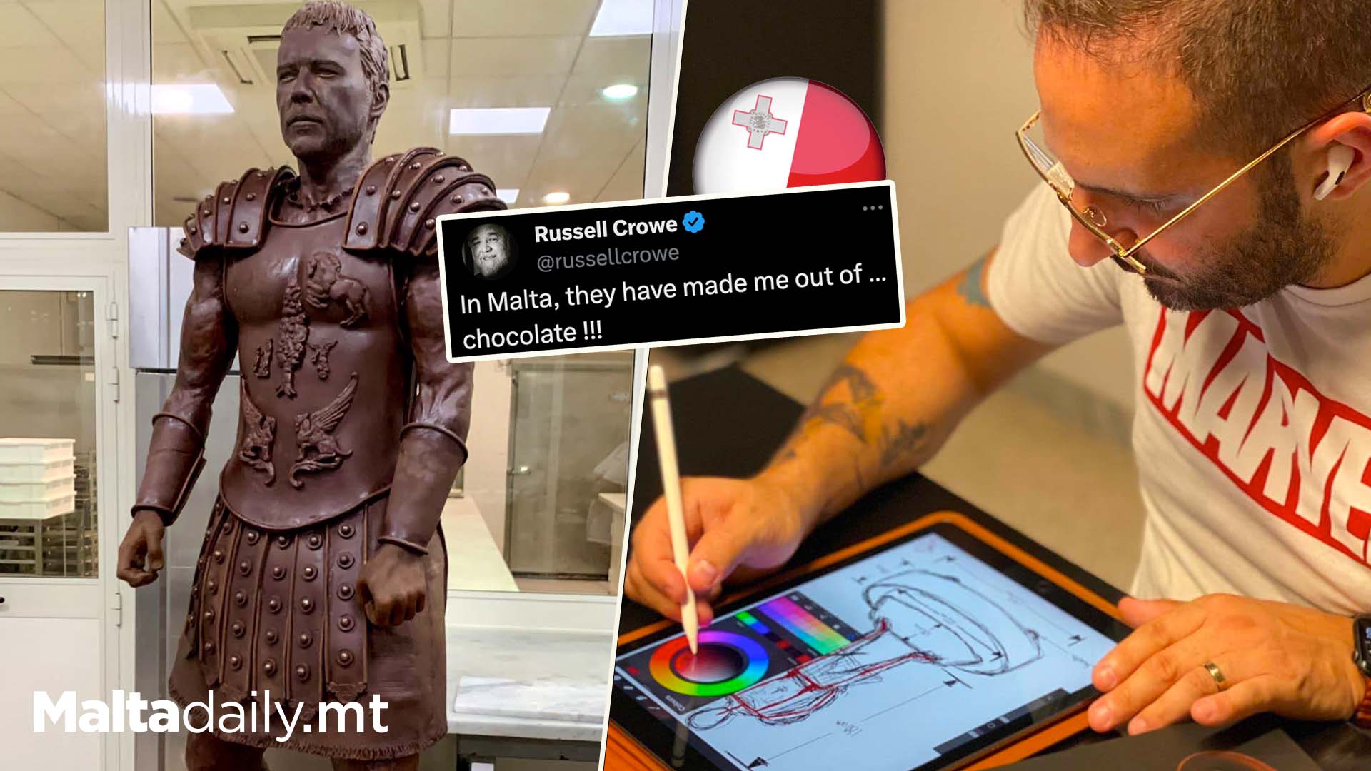 Russell Crowe Shares Gladiator Chocolate Statue By Maltese Artist