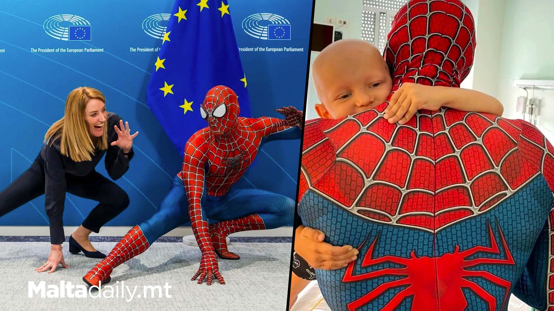 Roberta Metsola Poses With Spiderman At EU Parliament