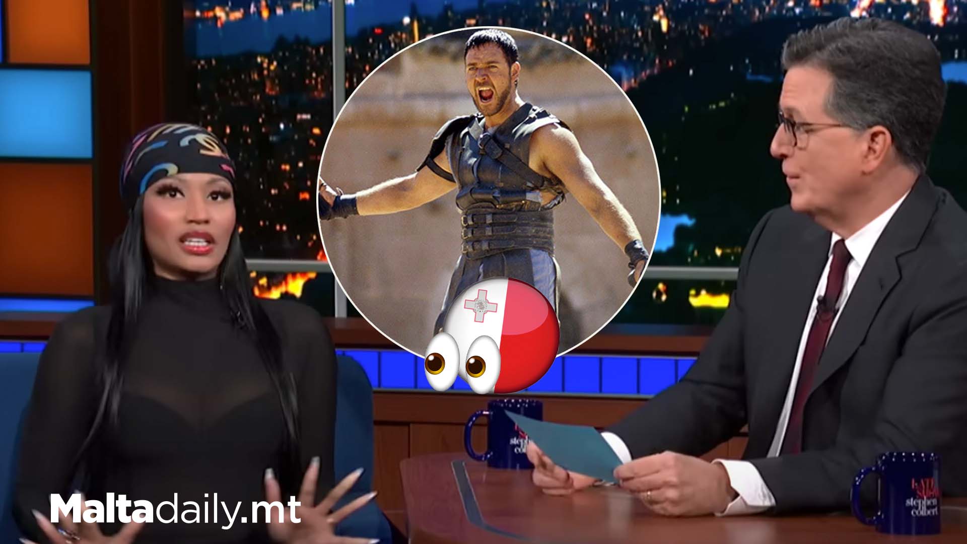 Nicki Minaj & Stephen Colbert Talk Gladiator 2 Filming In Malta