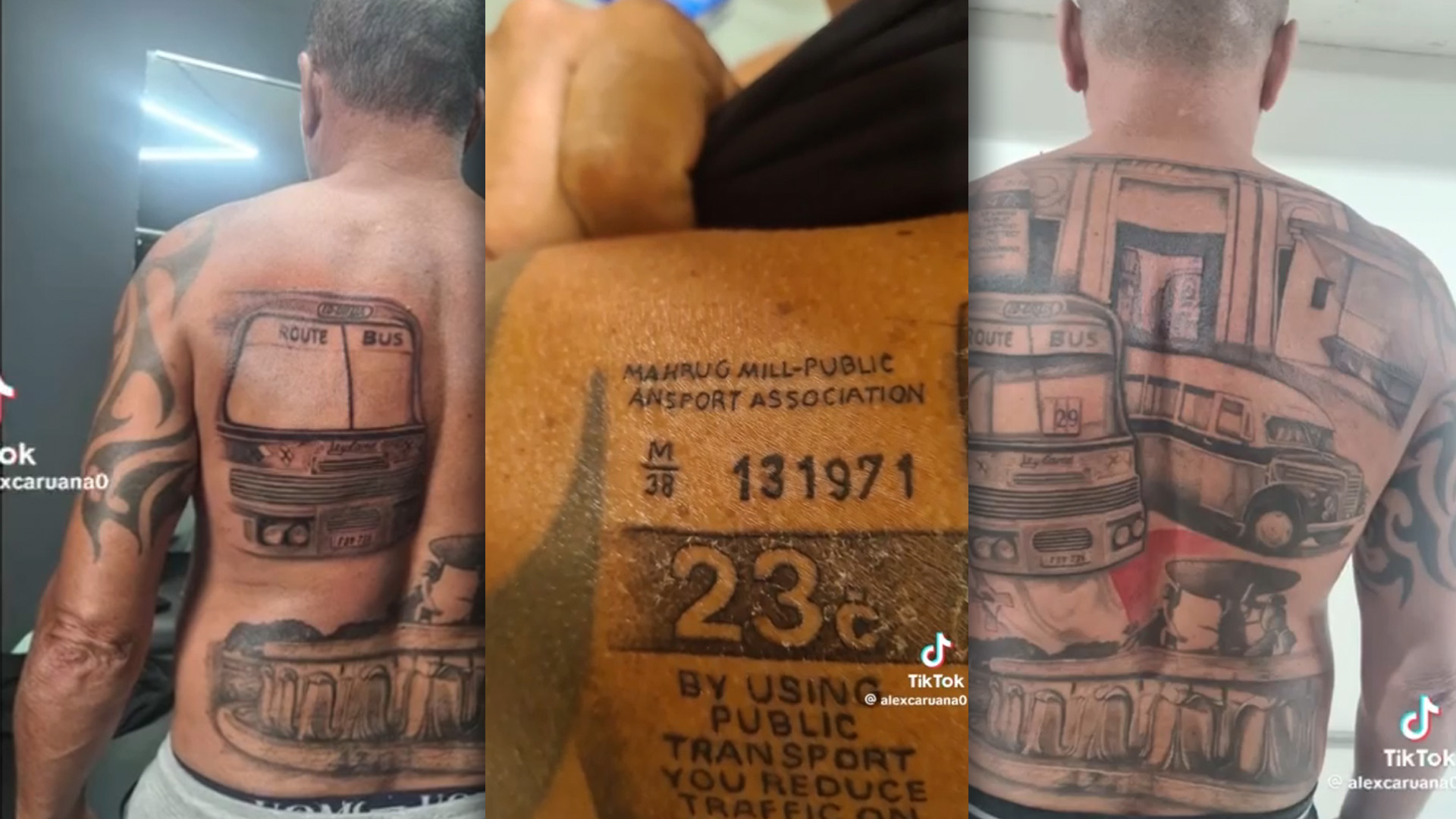 Man's Patriotic Back Tattoo Features Old Valletta Gate, Buses & Triton Fountain